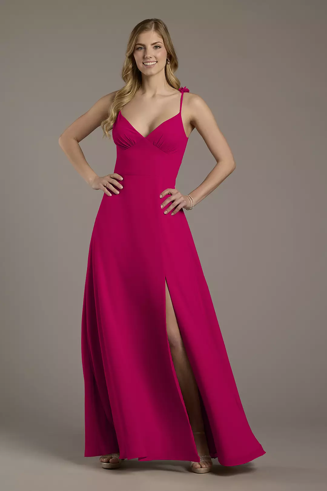 Chiffon A-Line Dress with Flower Straps Dress - XNAUWBI