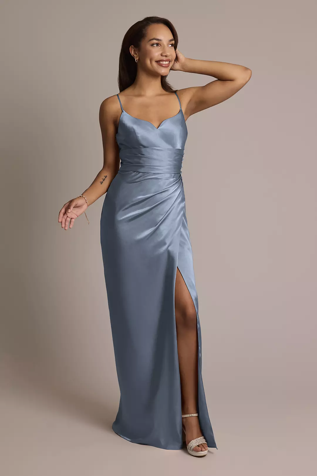 Charmeuse V-Notch Spaghetti Strap Shiny Satin Dresses - XNAUWBI