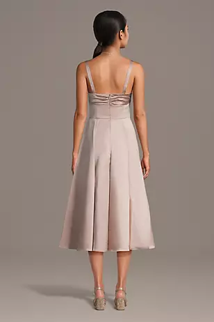 Satin Bow Neck Spaghetti Strap Midi Dresses - XNAUWBI