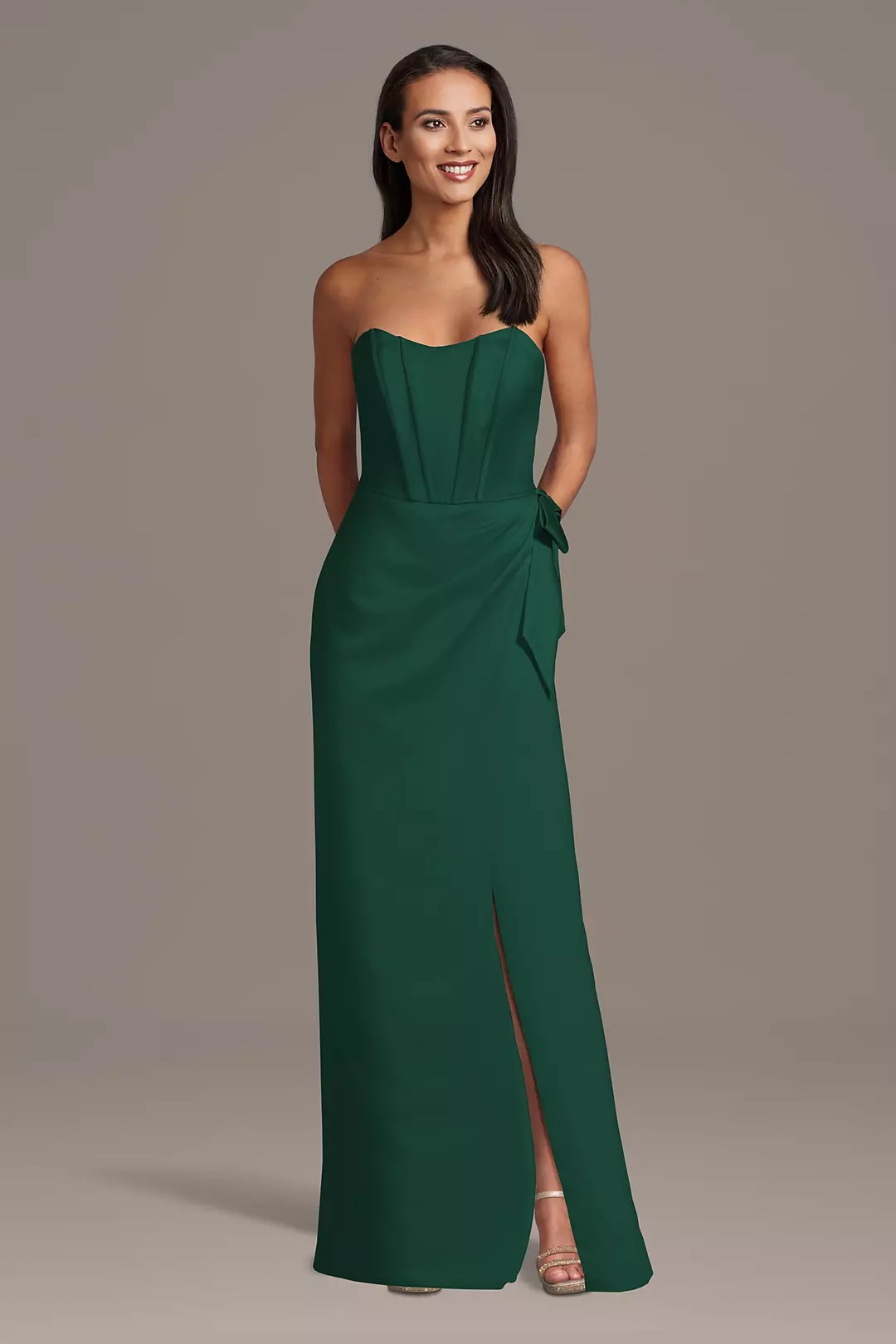 Matte Satin Strapless Corset Sheath Dress with Side Bow Dress - XNAUWBI