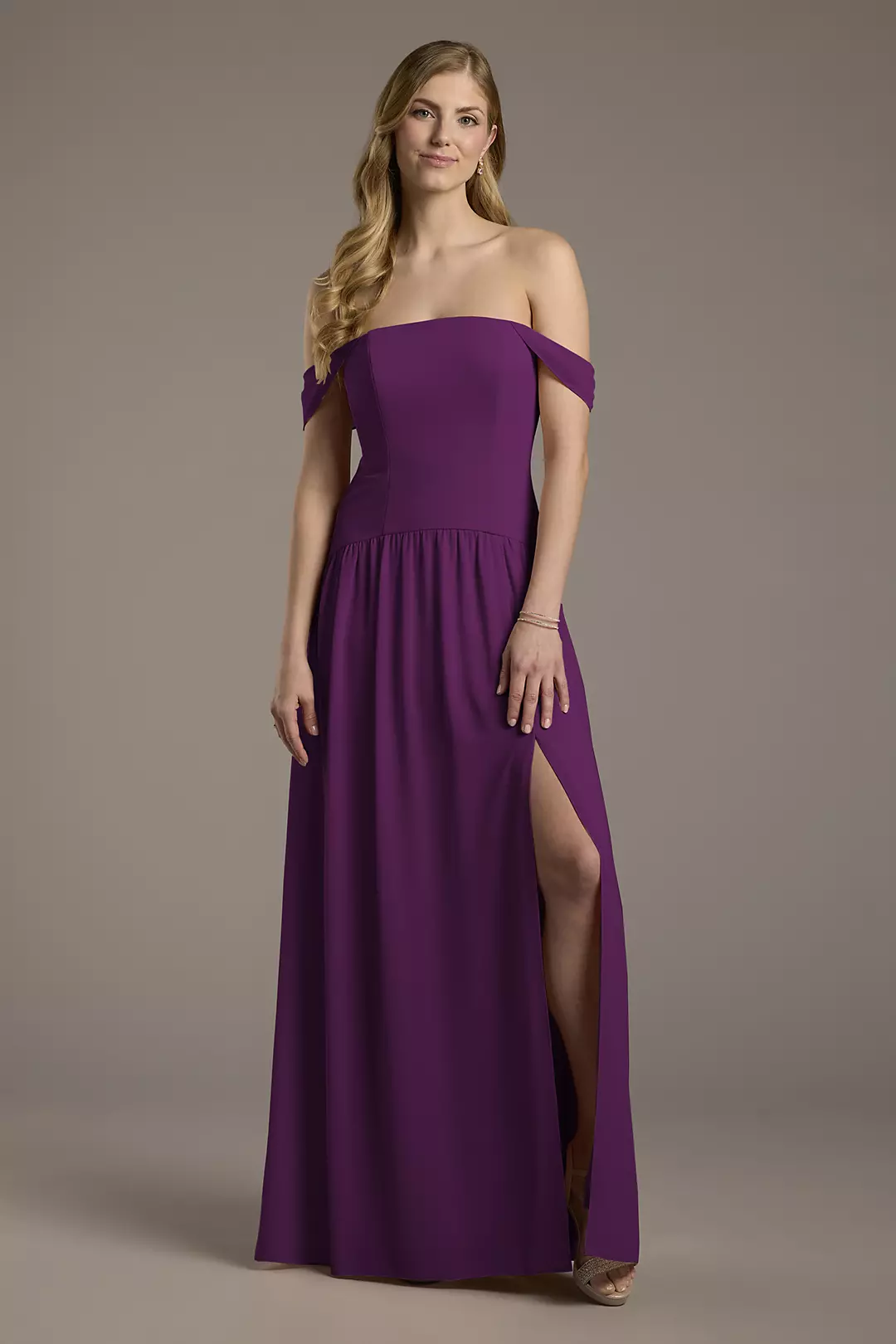 Chiffon Curved Drop Waist Off-the-Shoulder Dresses - XNAUWBI