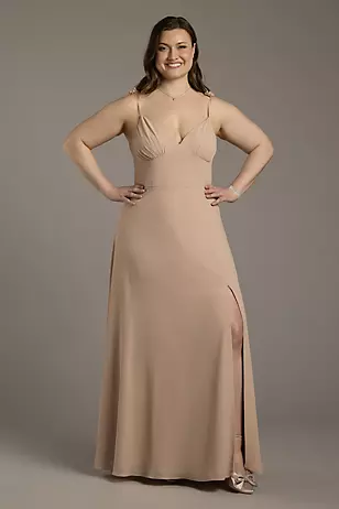 Chiffon A-Line Dress with Flower Straps Dress - XNAUWBI