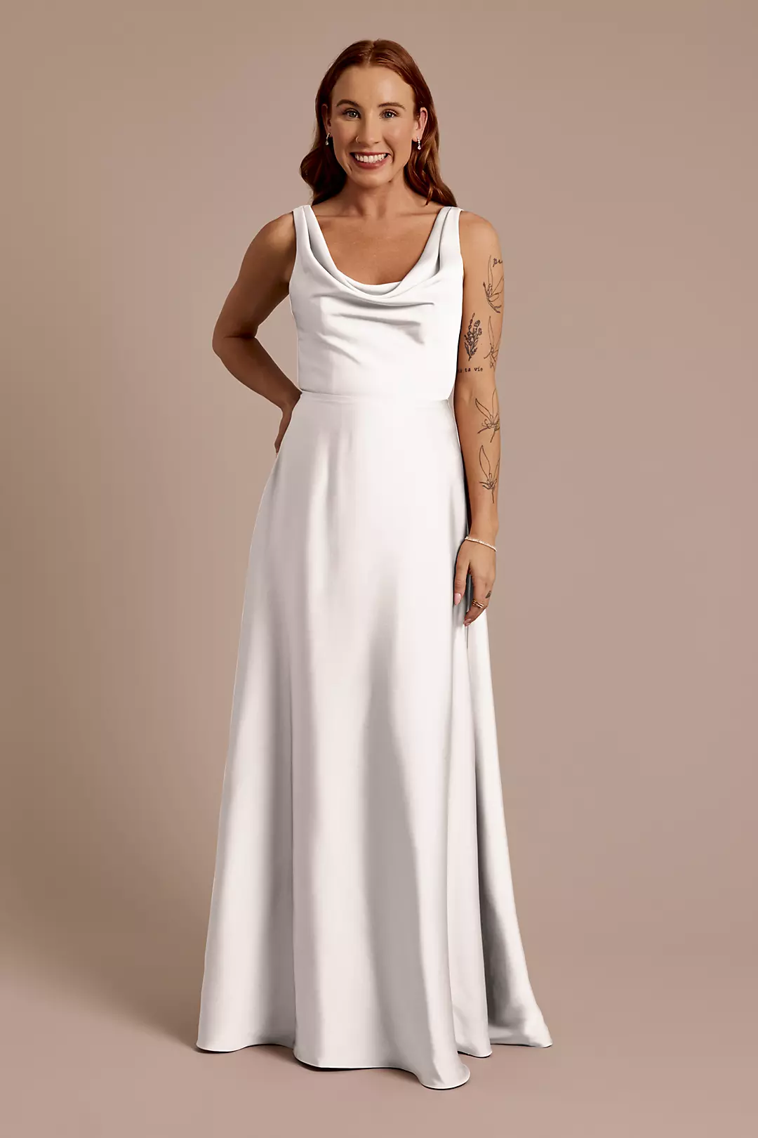 Matte Satin Cowl Neck Tie Back Dresses - XNAUWBI