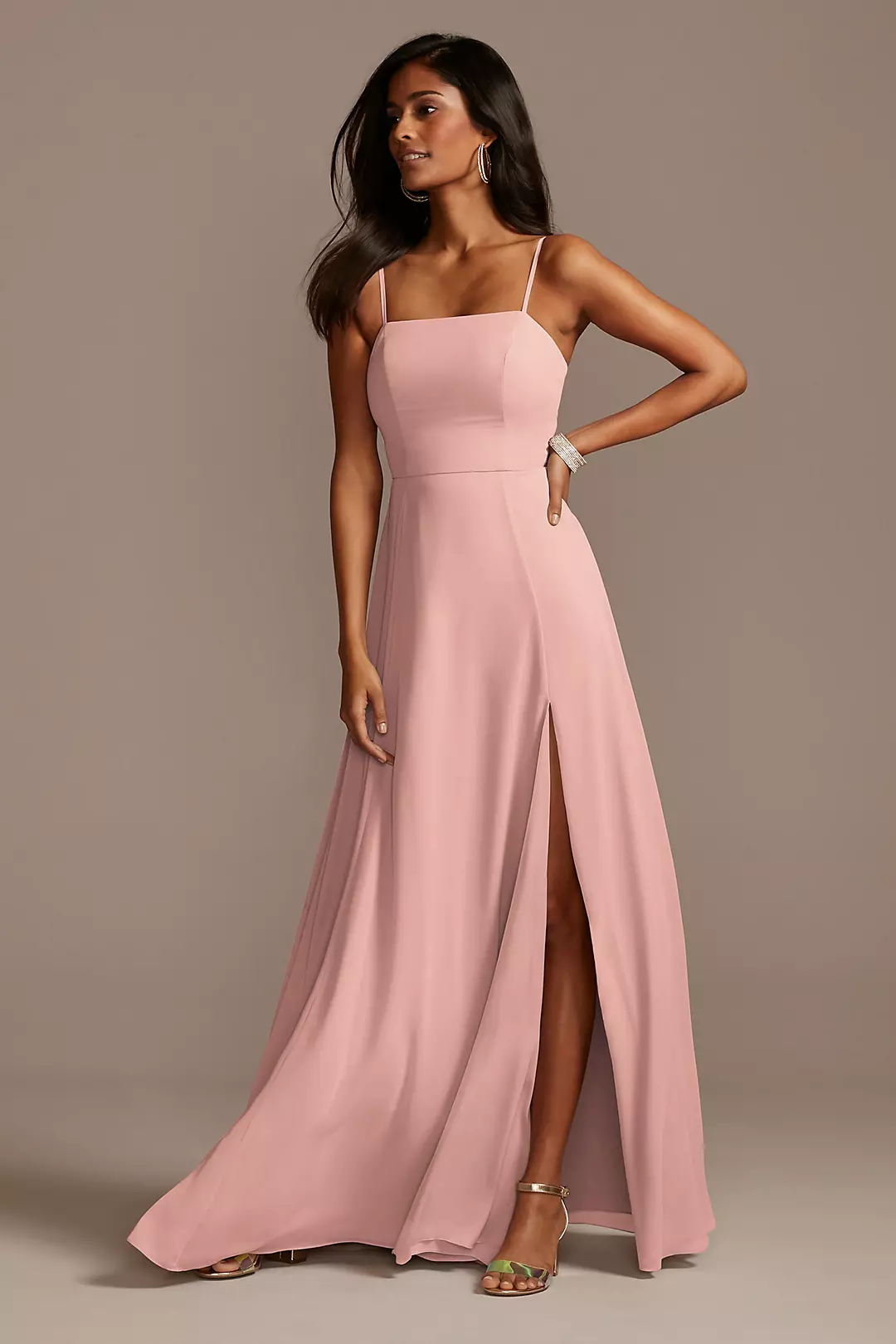 Spaghetti Strap Chiffon Dress with Slit Dress - XNAUWBI