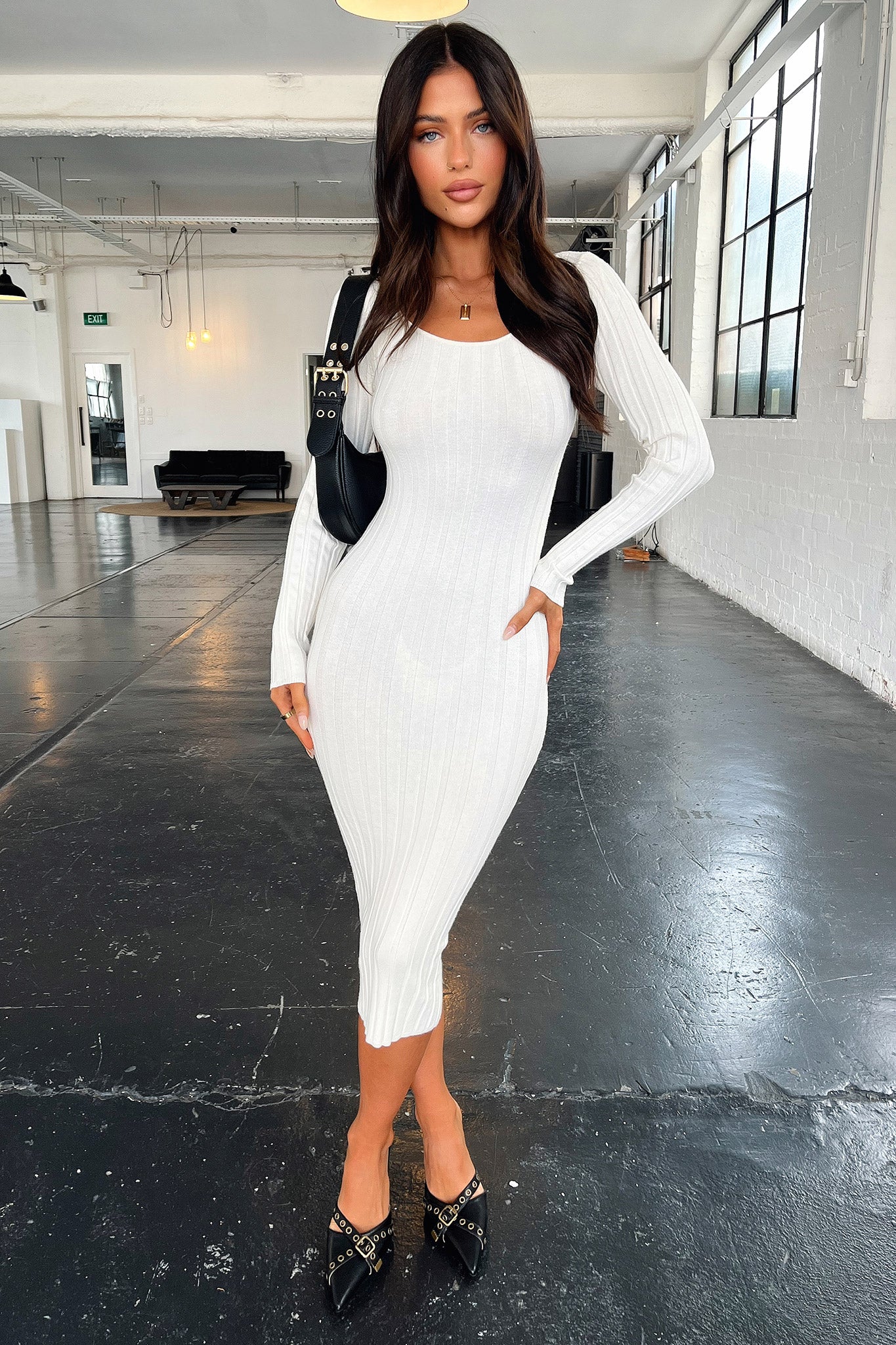 Reerdon Long Sleeve Midi Dress - Cream - XNAUWBI