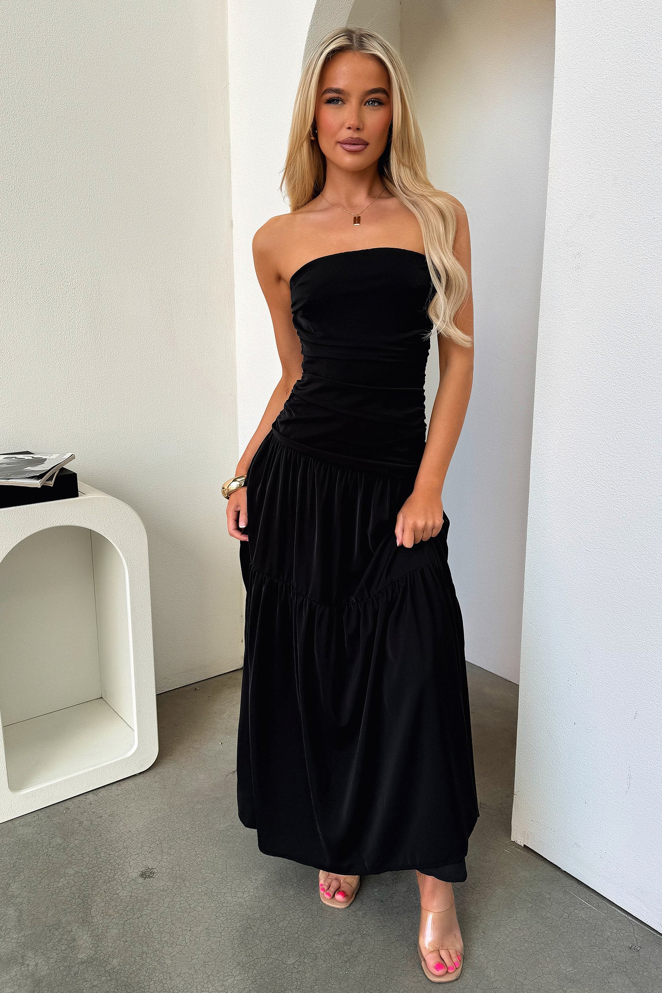 Charlotte Strapless Maxi Dress - Black - XNAUWBI