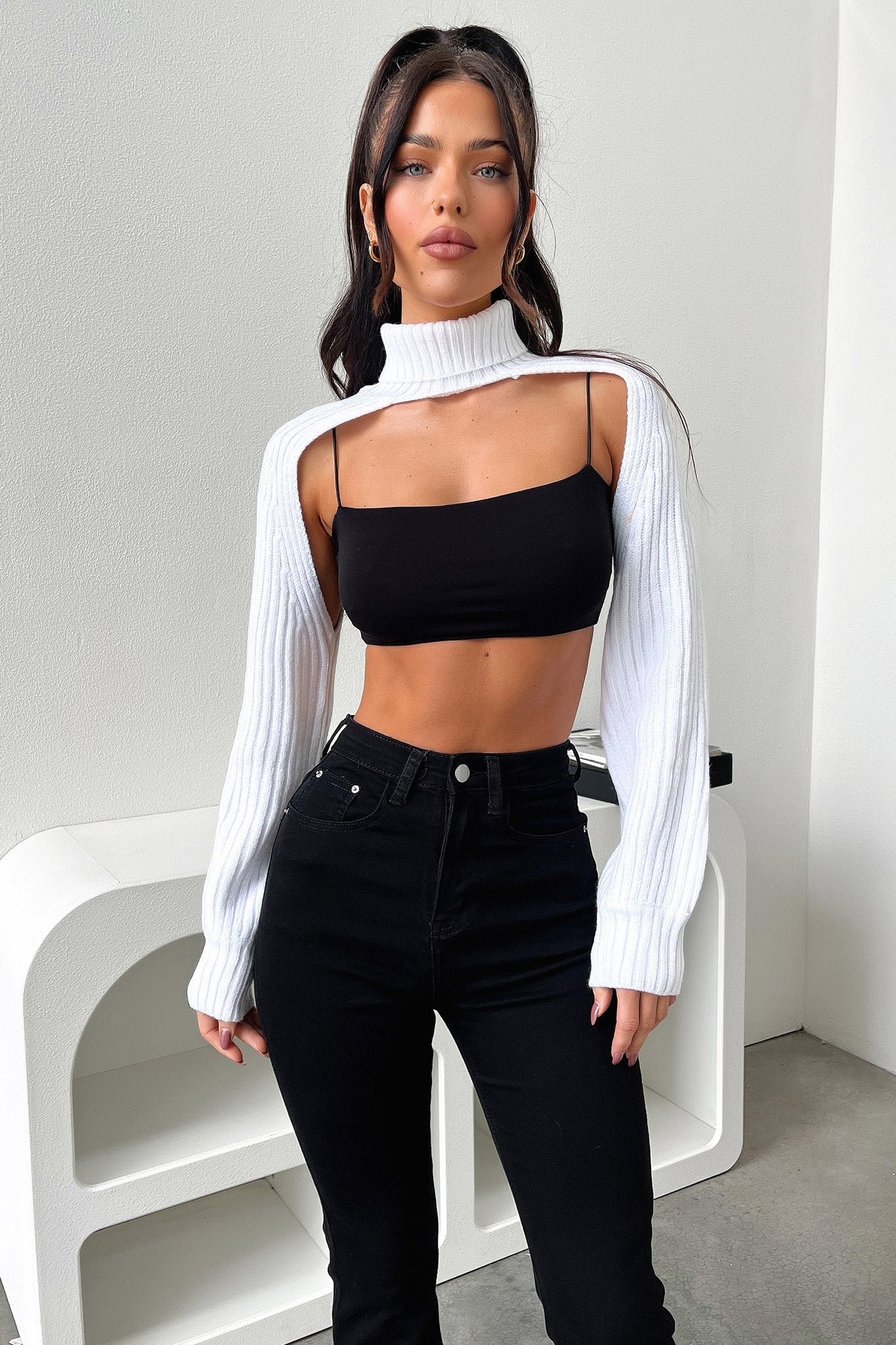 Evie Turtleneck Shrug - White - XNAUWBI