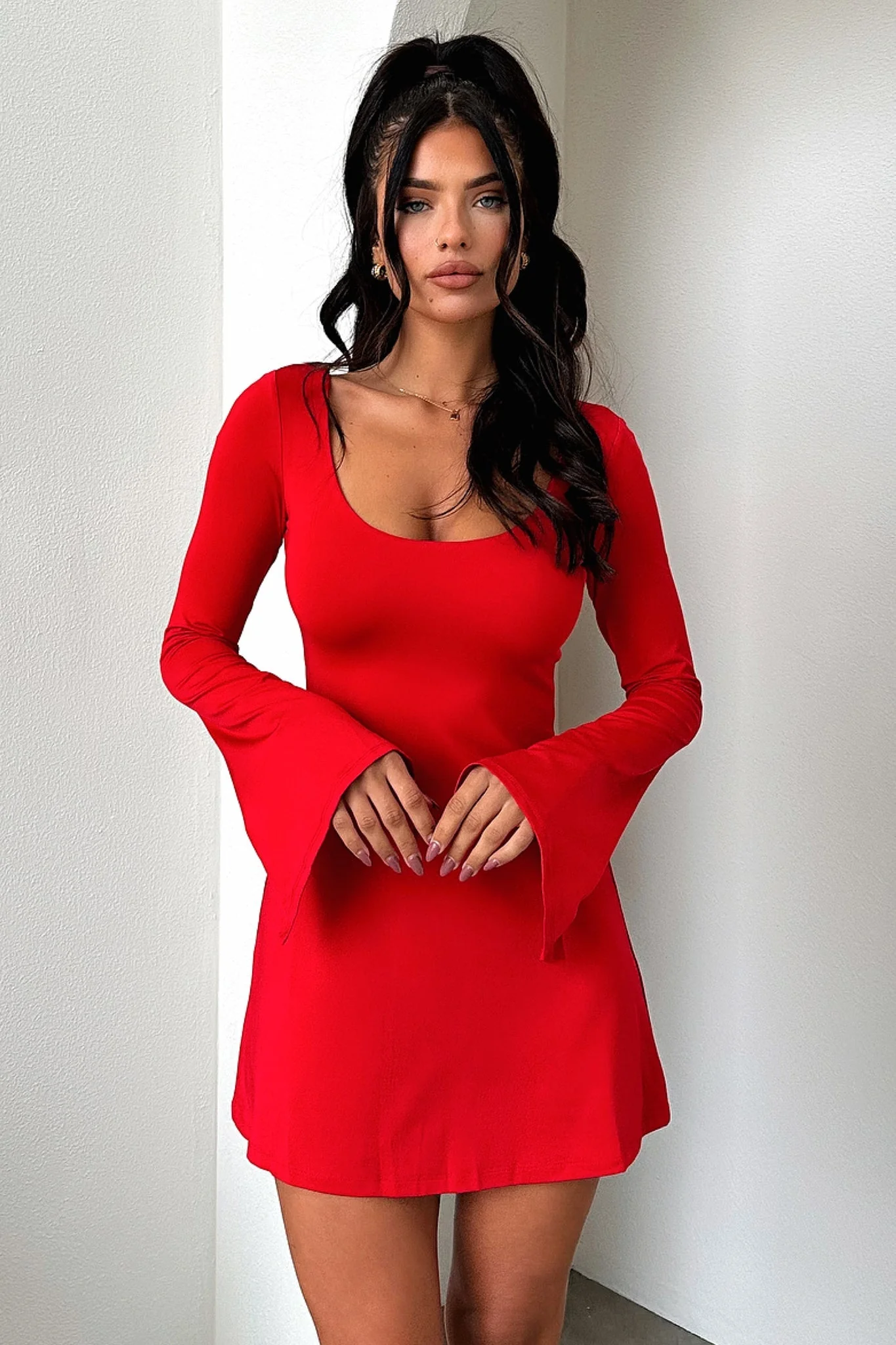 Marcia Long Sleeve Dress - Red - XNAUWBI