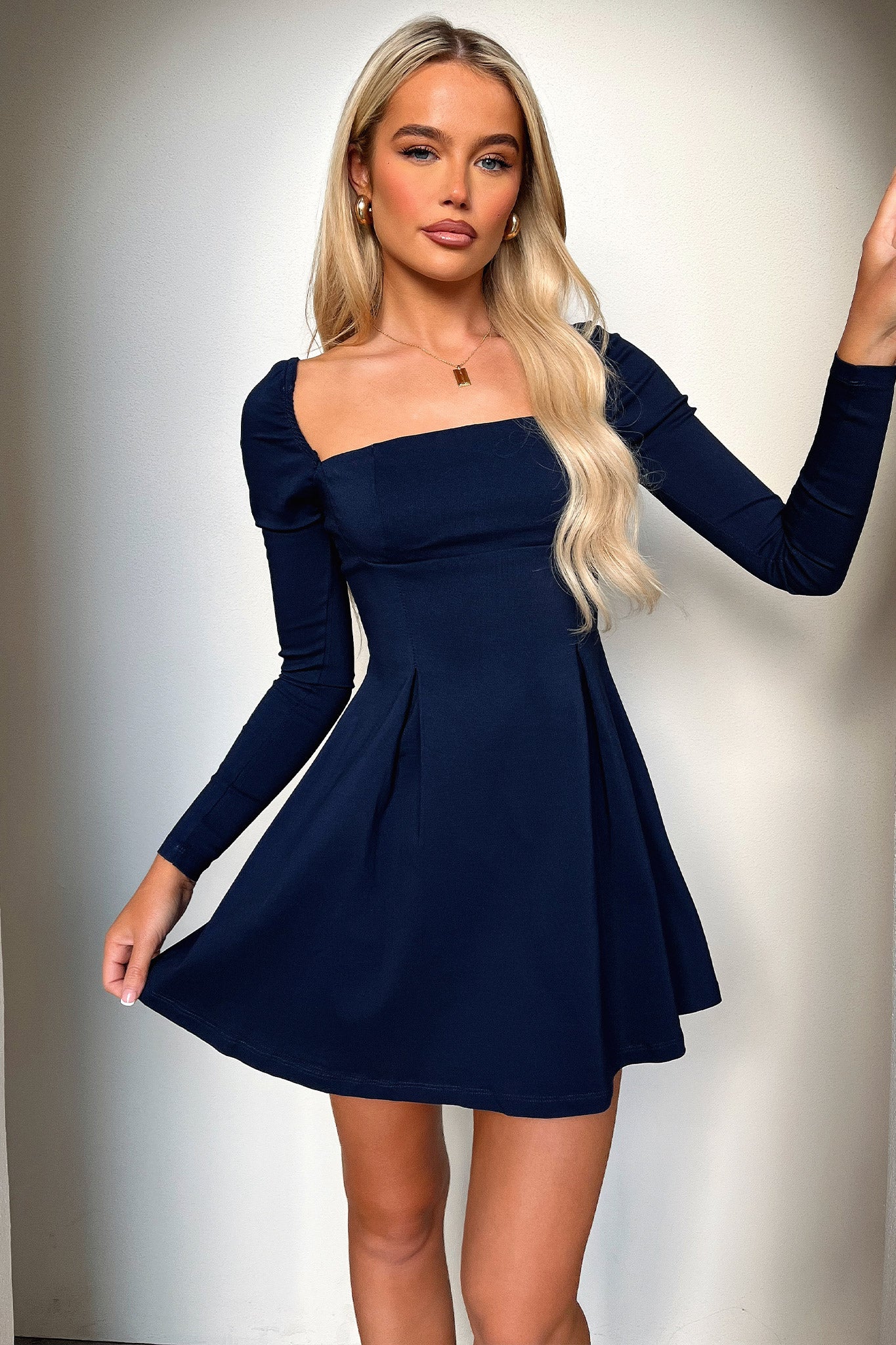 Tabitha Long Sleeve Mini Dress - Navy - XNAUWBI