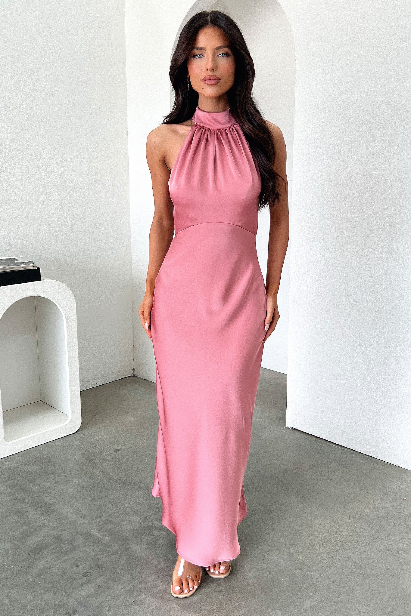 Daphne High Neck Maxi Dress - Rose - XNAUWBI