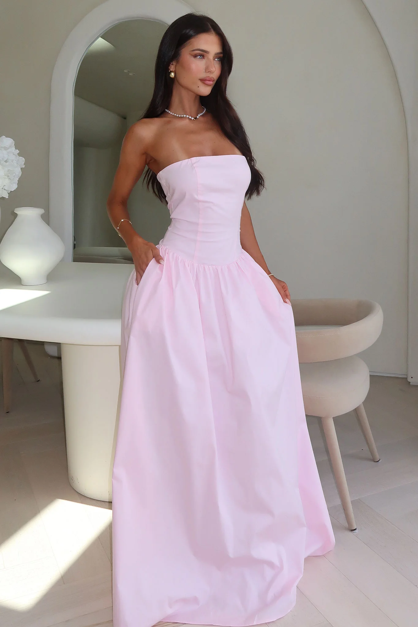 Iridessa Strapless Maxi Dress - Baby Pink - XNAUWBI