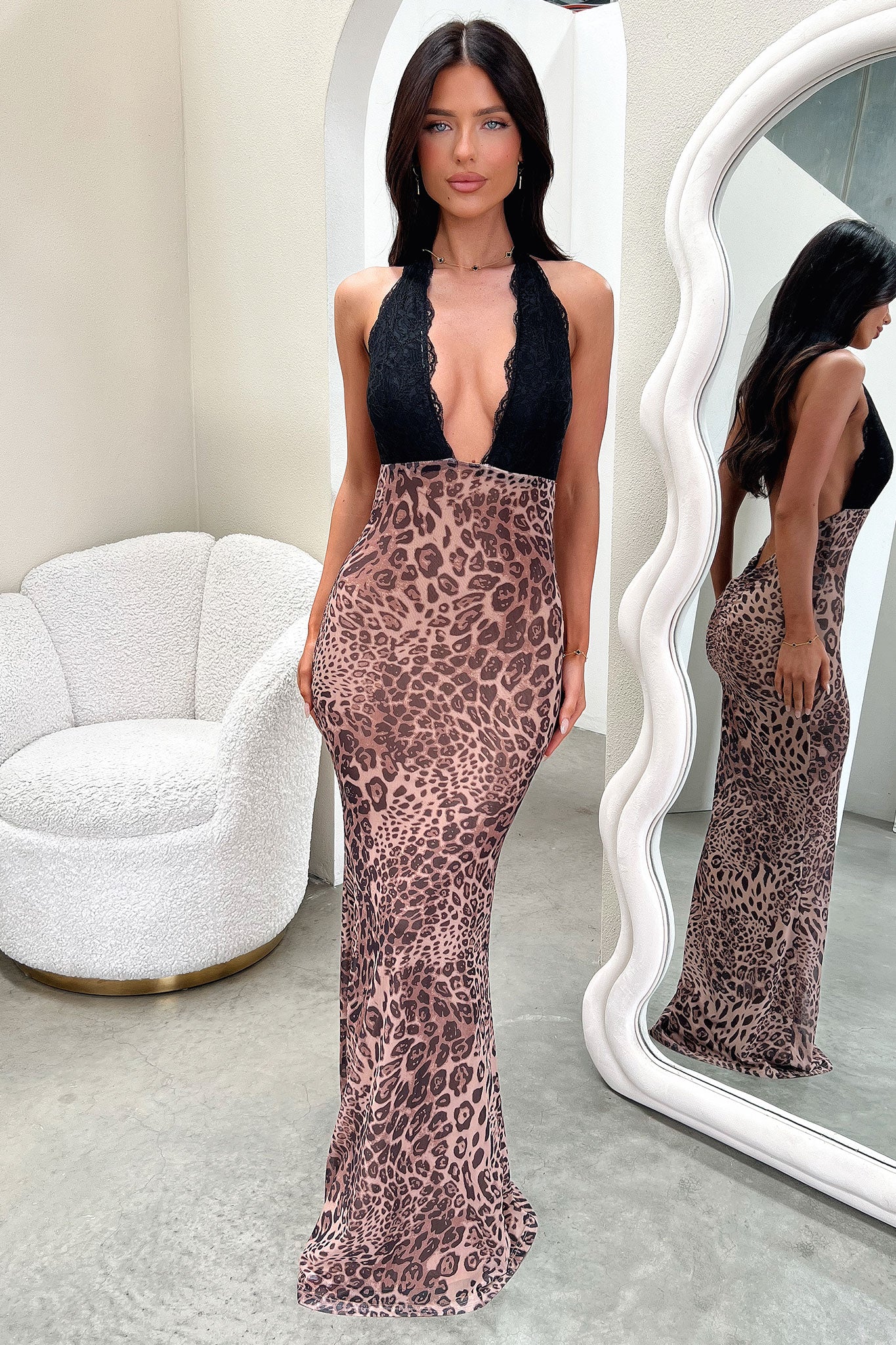 Whittaker Lace Bust Maxi Dress - Leopard - XNAUWBI