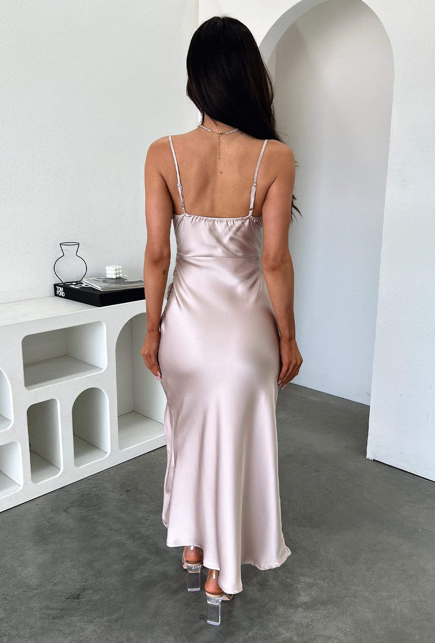 Evelyn Satin Cowl Neck Midi Dress - Champagne - XNAUWBI