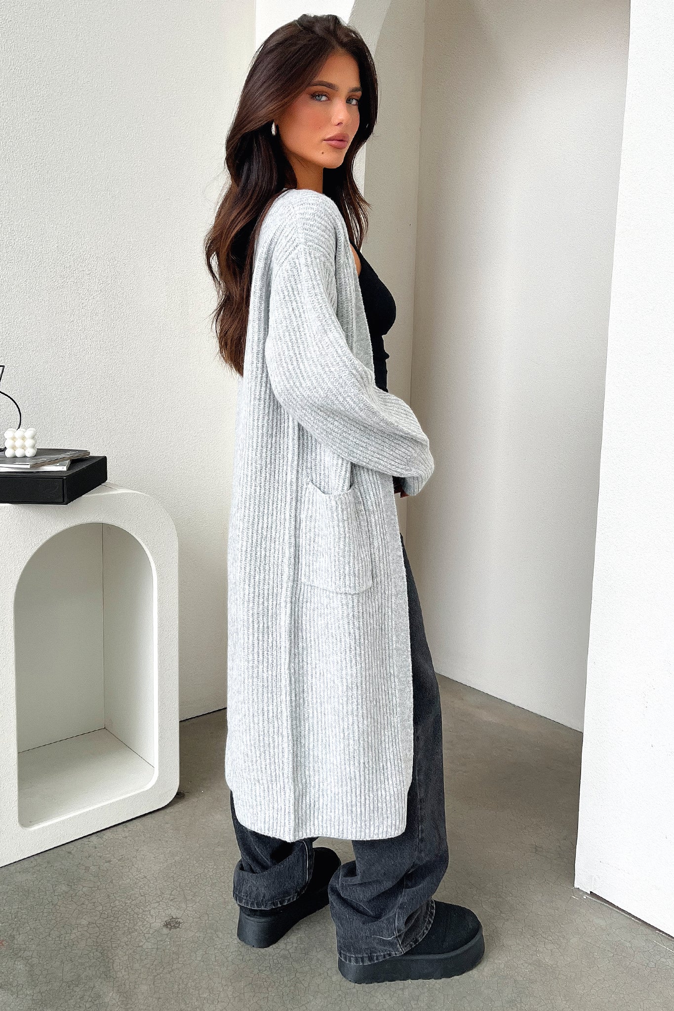 Arina Longline Knit Cardigan - Grey - XNAUWBI