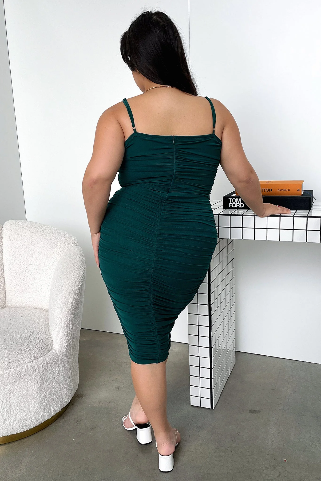 Zena Mesh Midi Dress - Emerald - XNAUWBI