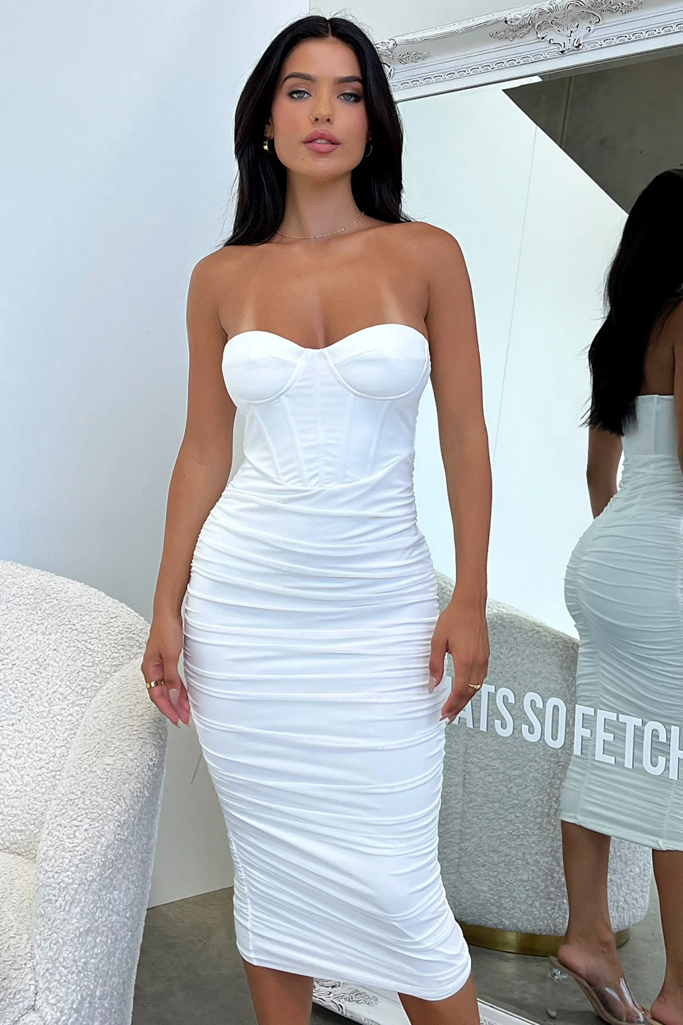Keely Midi Dress - White - XNAUWBI