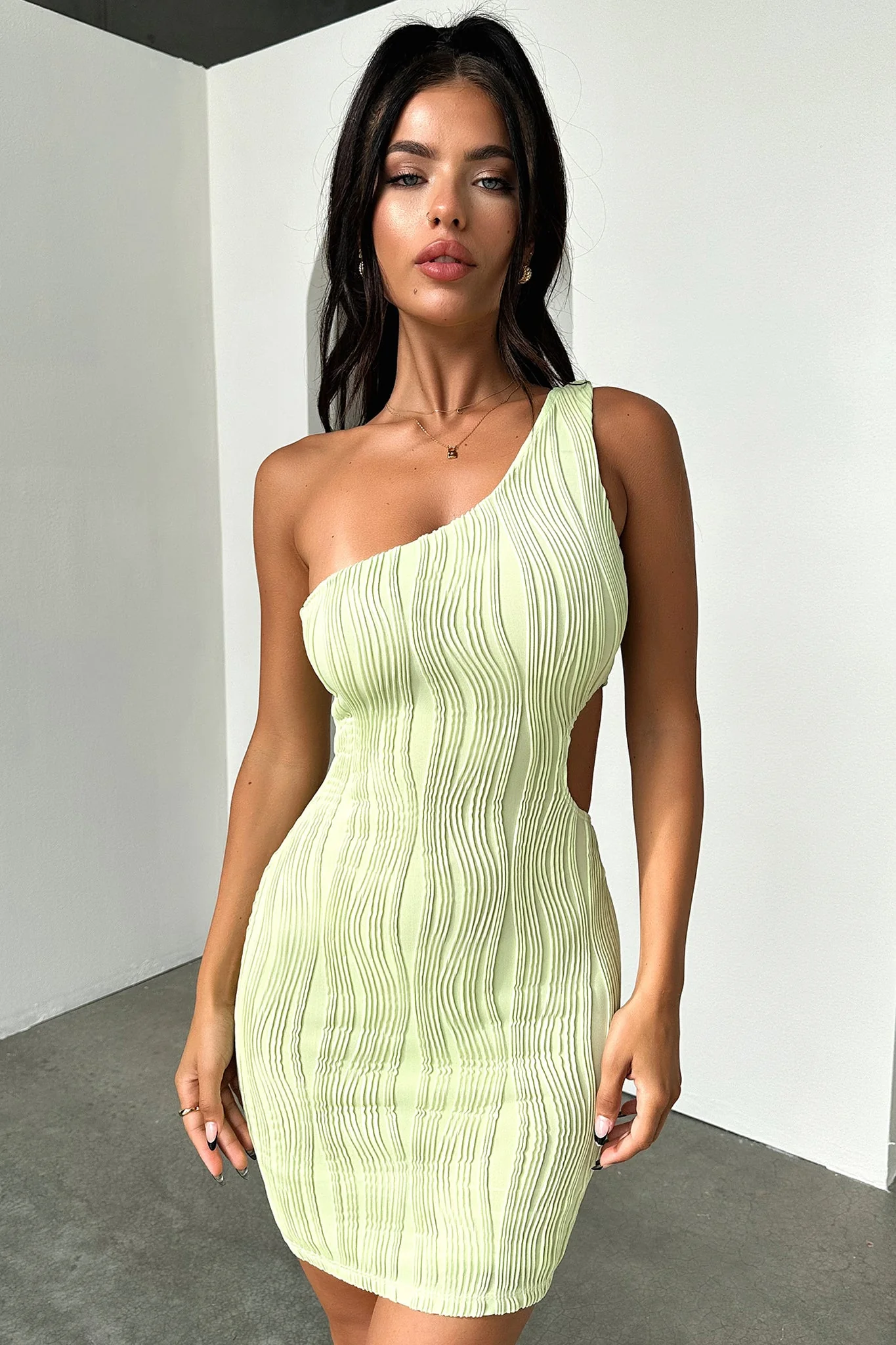 Trami One Shoulder Mini Dress - Green - XNAUWBI