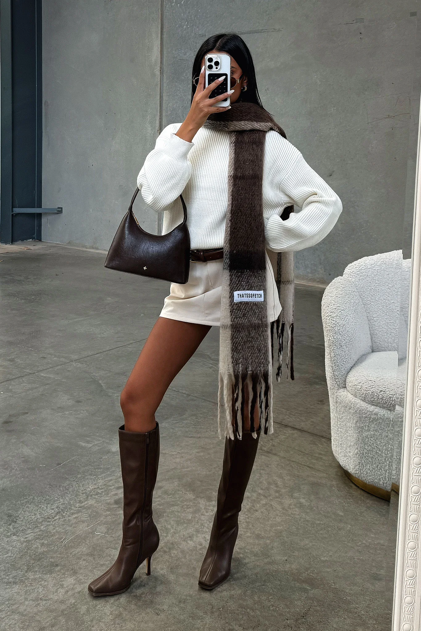 Zorino Scarf - Cream/Brown Plaid - XNAUWBI