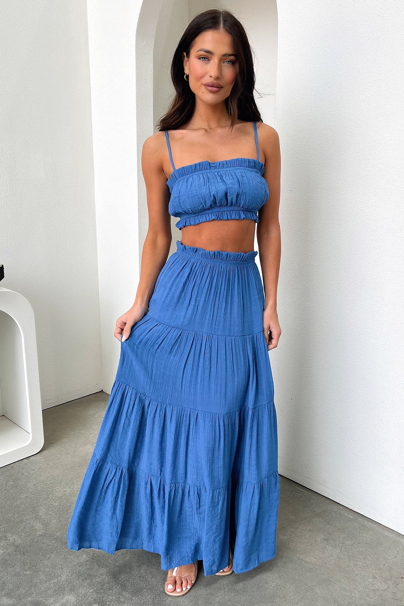 Selina Tiered Maxi Skirt - Royal Blue - XNAUWBI