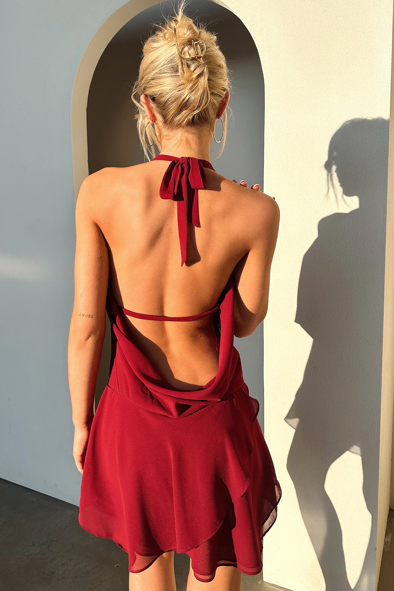 Cleo Plunge Cowl Neck Mini Dress - Burgundy - XNAUWBI