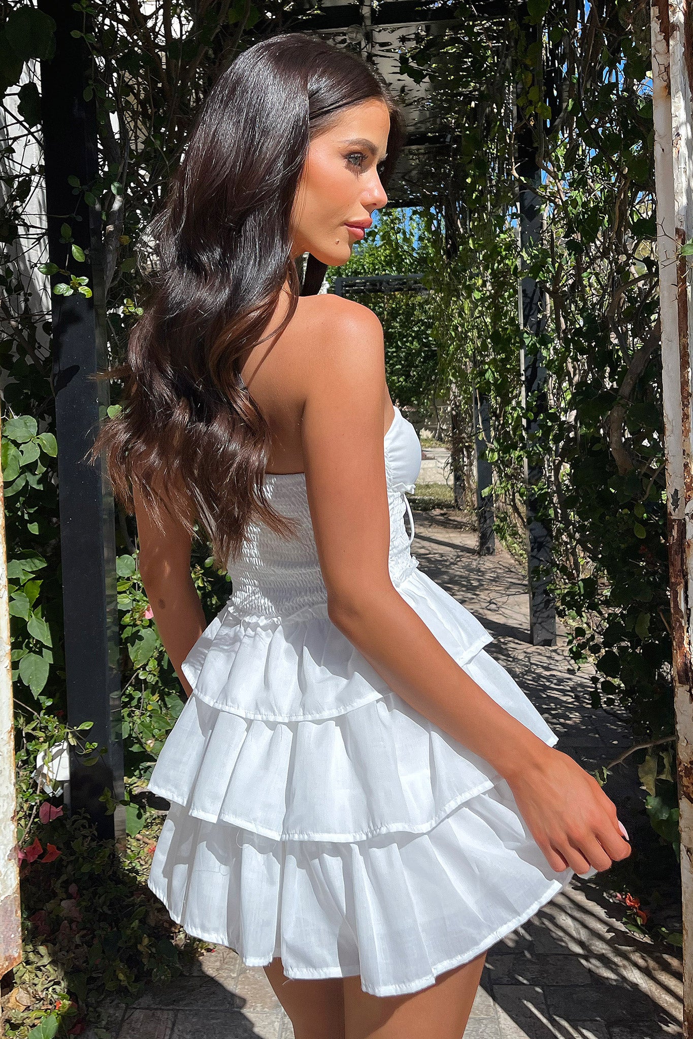Janine Strapless Tiered Mini Dress - White - XNAUWBI