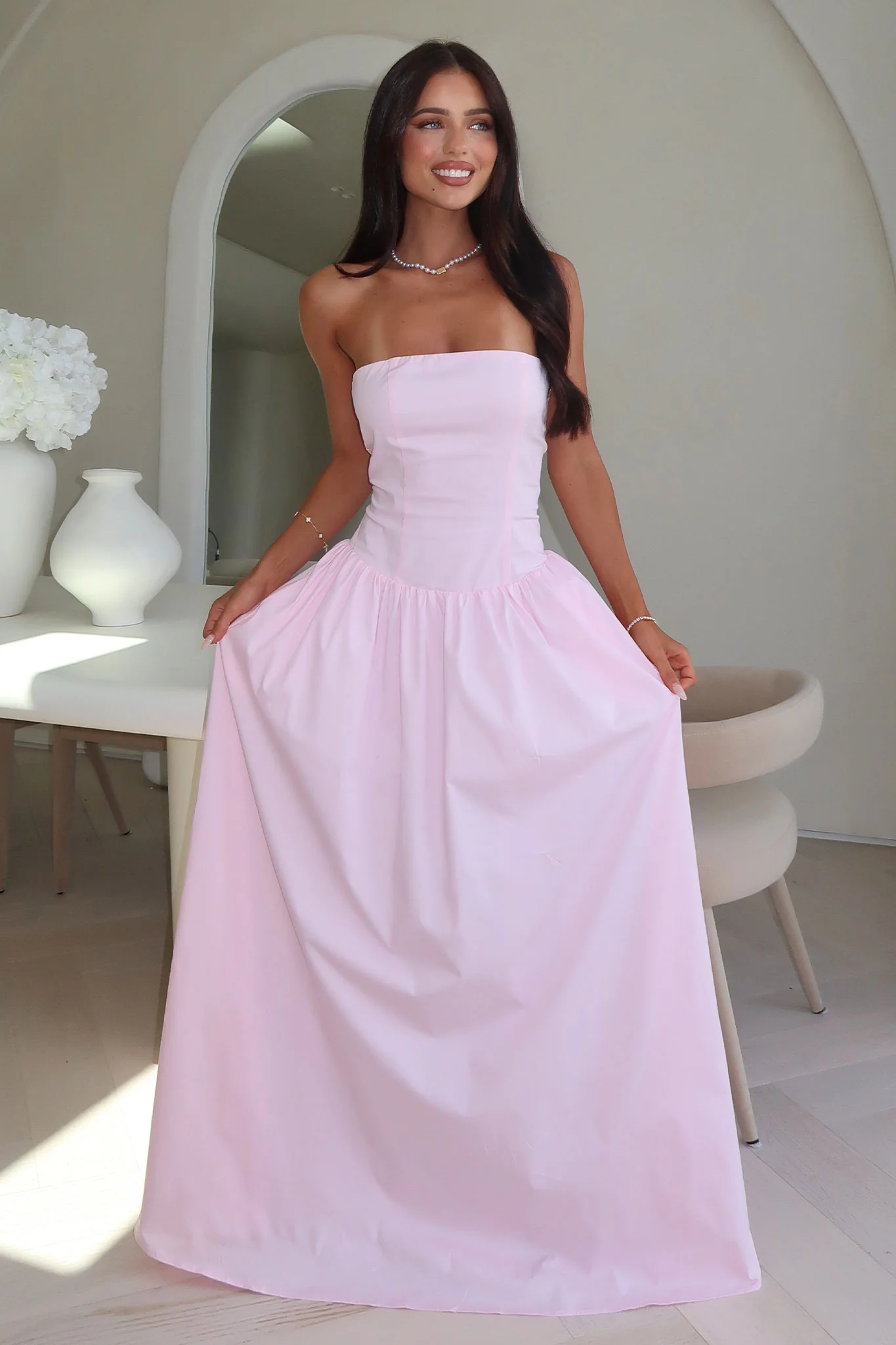 Iridessa Strapless Maxi Dress - Baby Pink - XNAUWBI