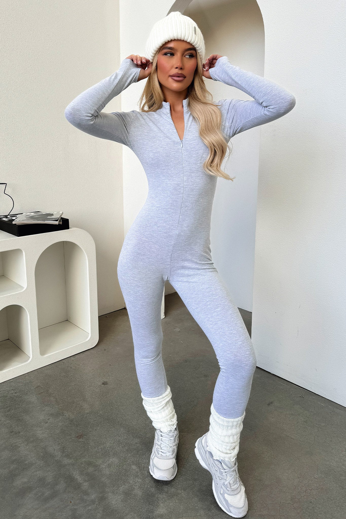 Tammy Long Sleeve Jumpsuit - Grey - XNAUWBI