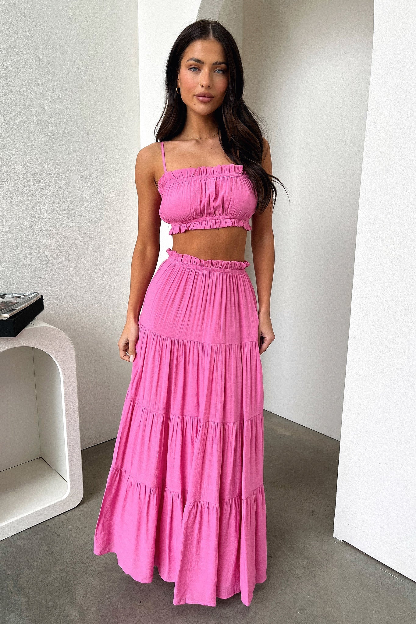 Selina Tiered Maxi Skirt - Pink - XNAUWBI