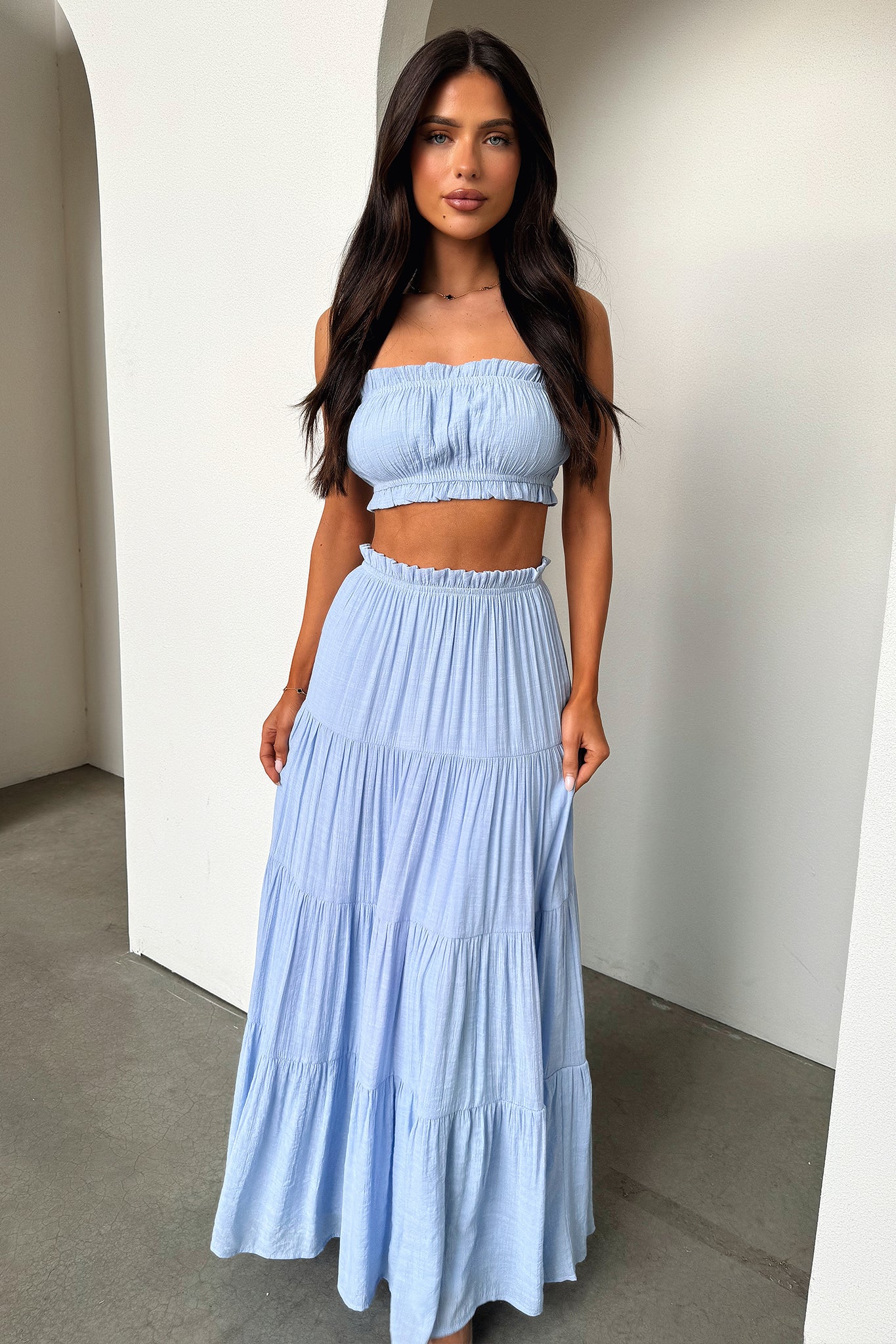 Selina Tiered Maxi Skirt - Blue - XNAUWBI