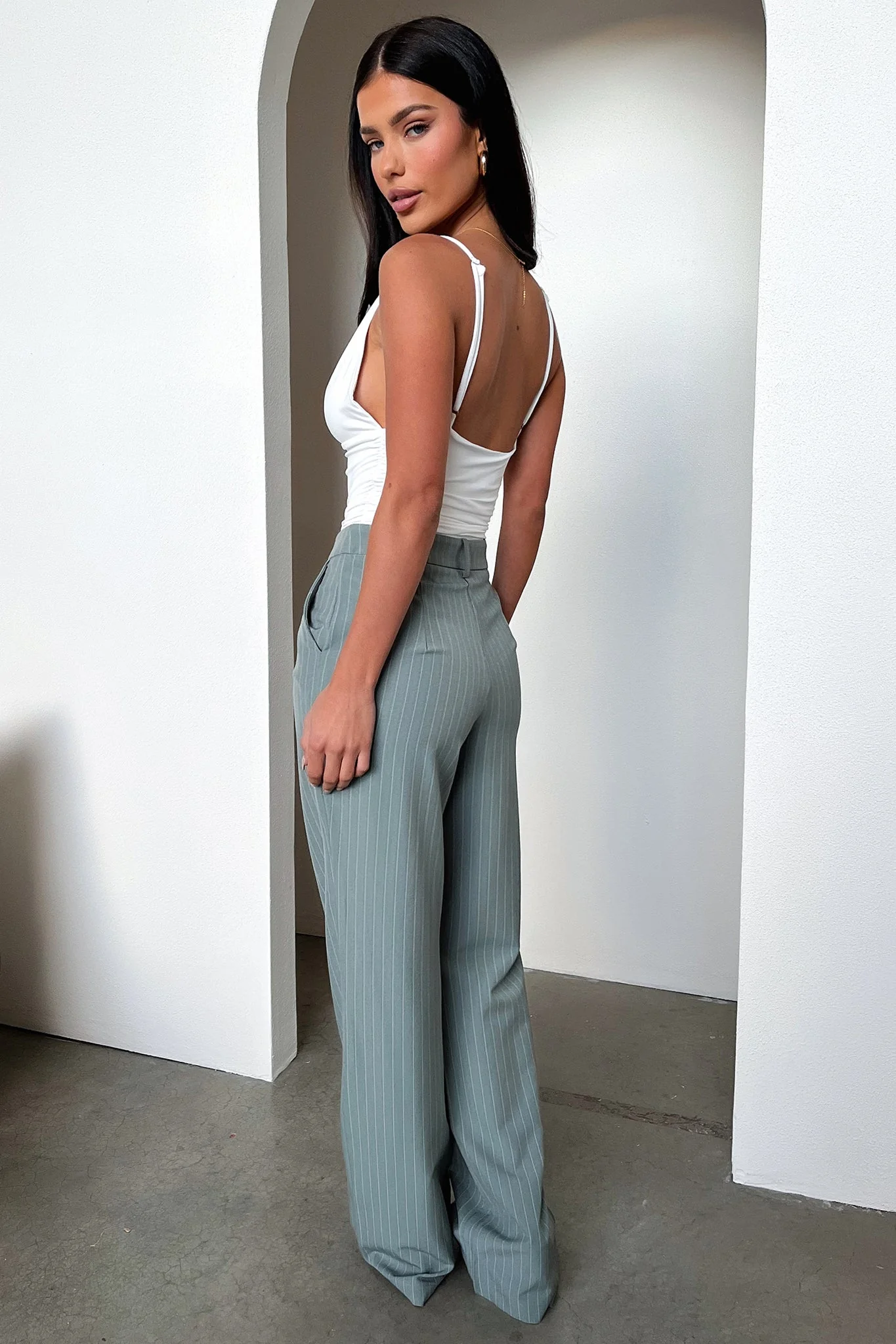 Alaric High Rise Pants - Grey Pinstripe - XNAUWBI