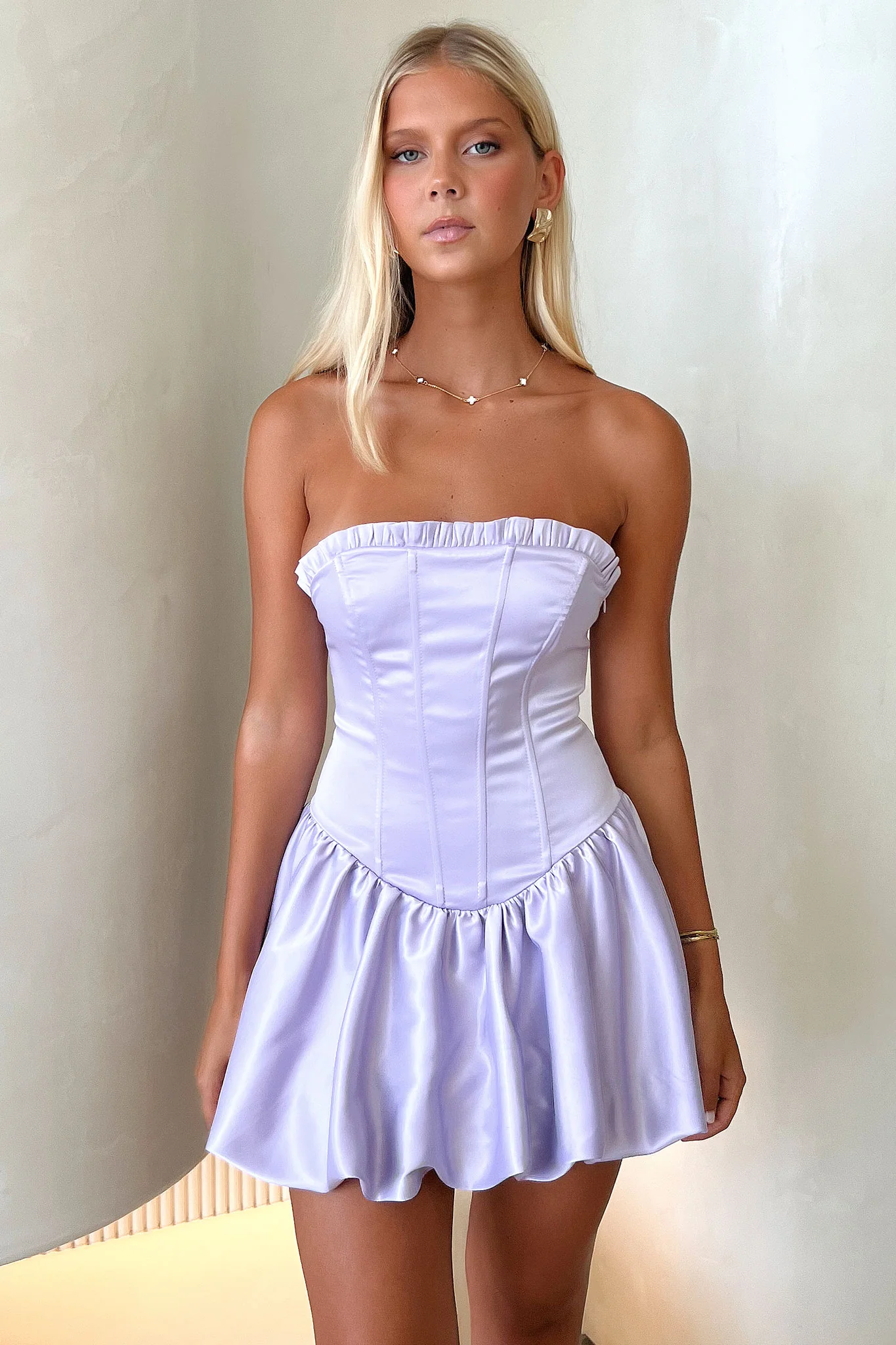 Beauty Strapless Satin Dress - Purple - XNAUWBI