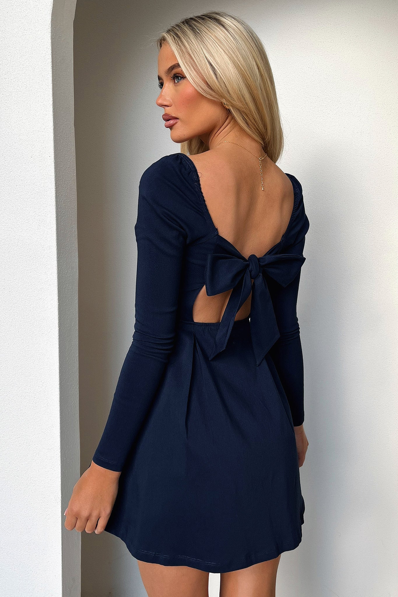 Tabitha Long Sleeve Mini Dress - Navy - XNAUWBI
