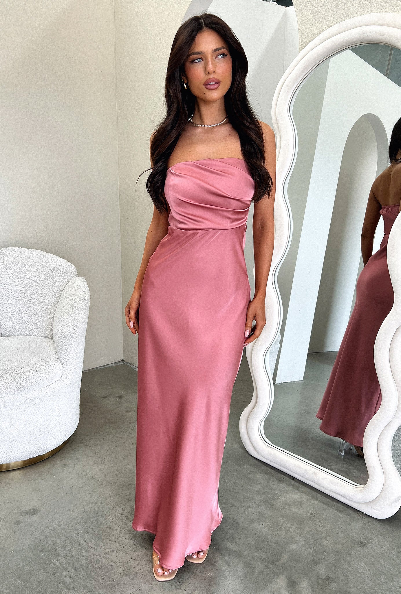 Elio Strapless Satin Maxi Dress - Rose - XNAUWBI