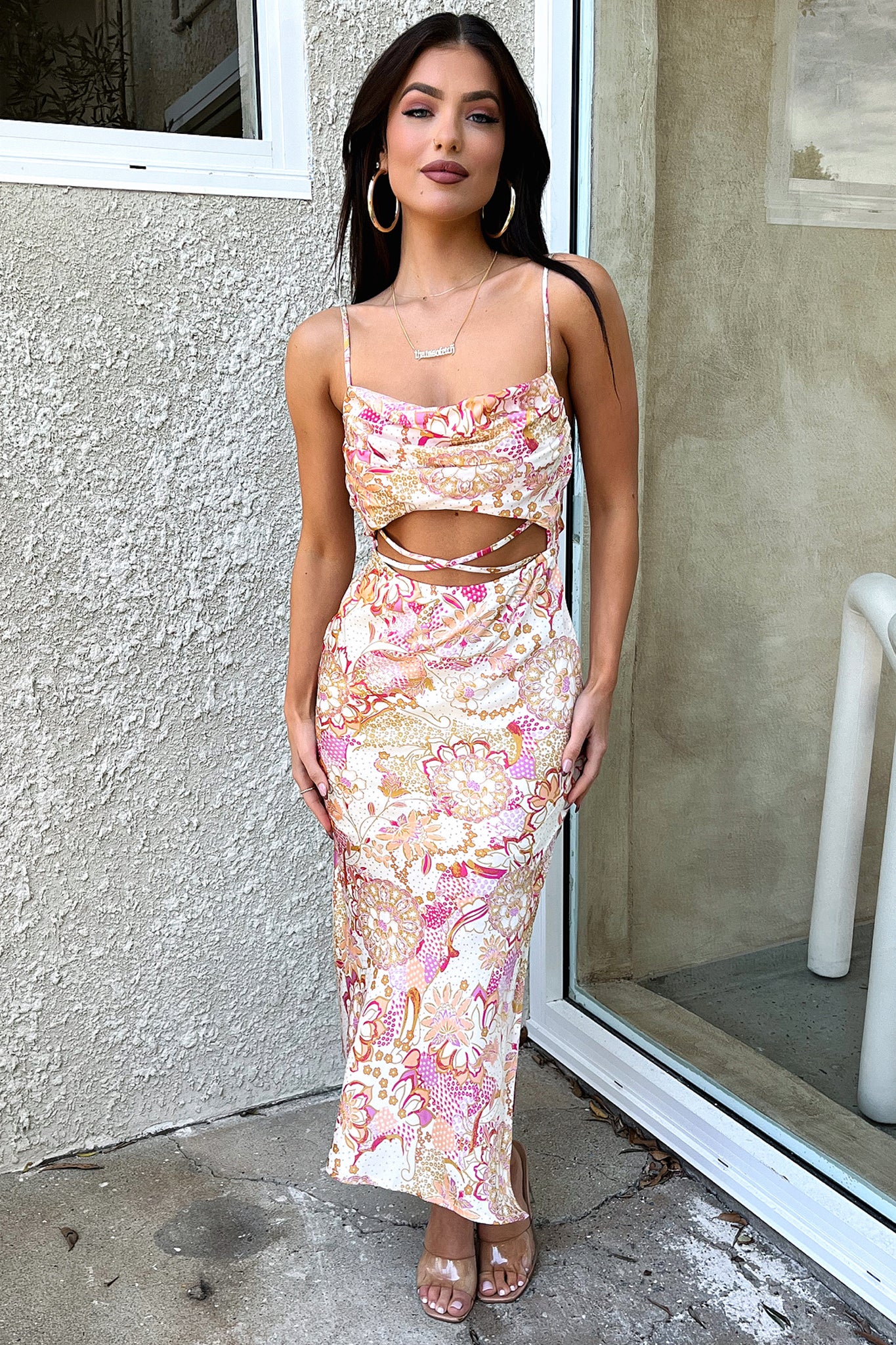 Florence Midi Dress - Pink Floral - XNAUWBI