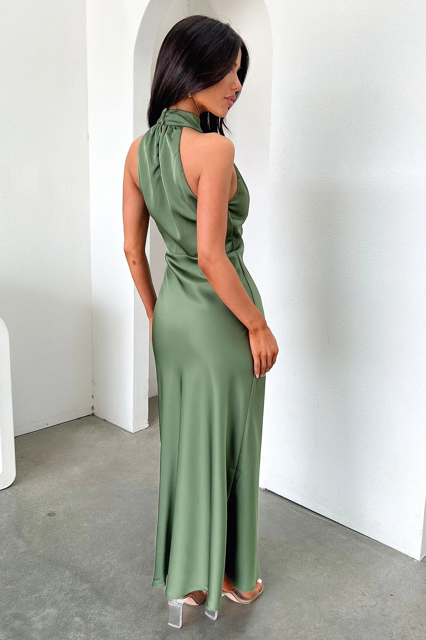 Daphne High Neck Maxi Dress - Olive - XNAUWBI