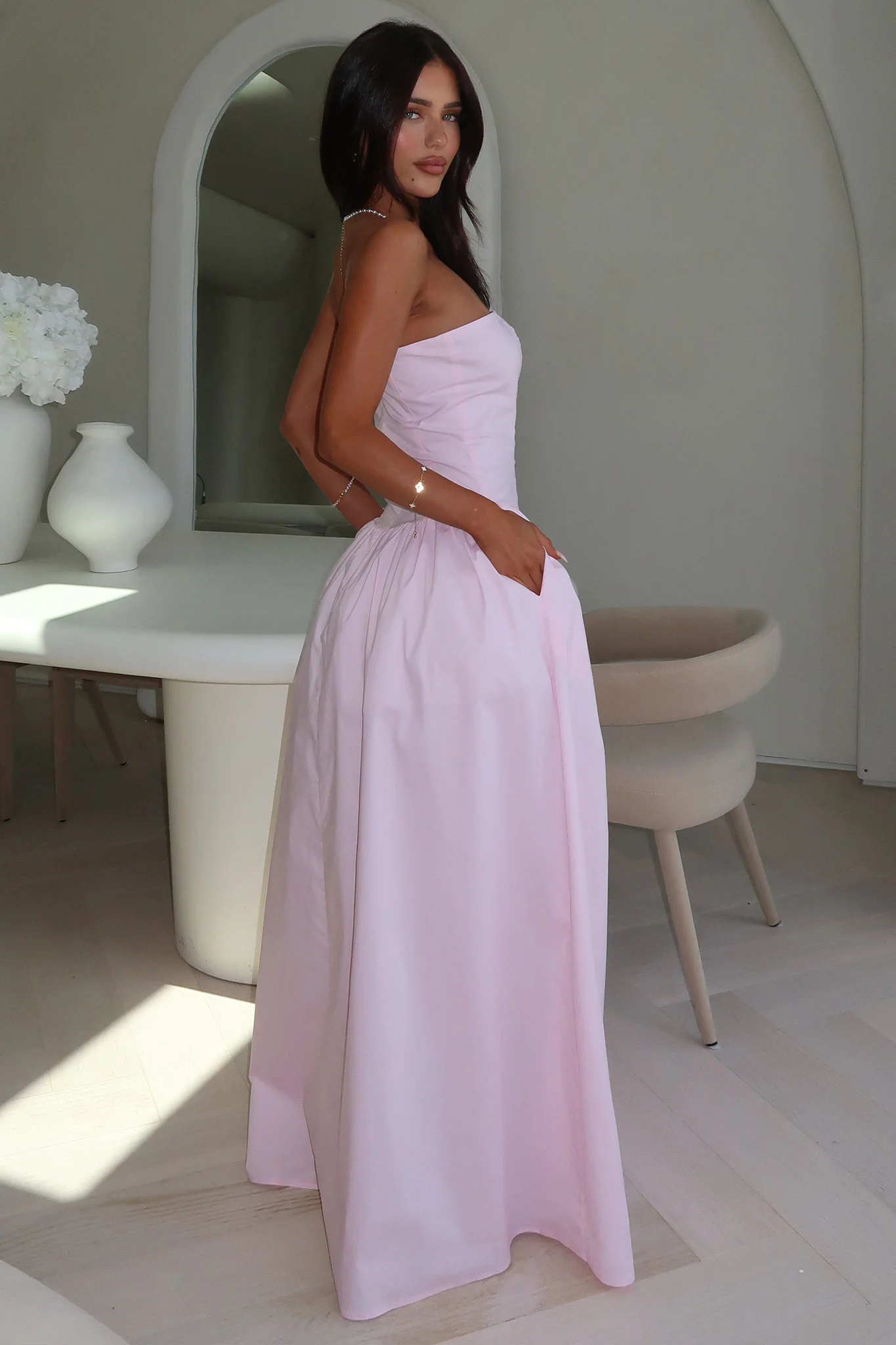 Iridessa Strapless Maxi Dress - Baby Pink - XNAUWBI