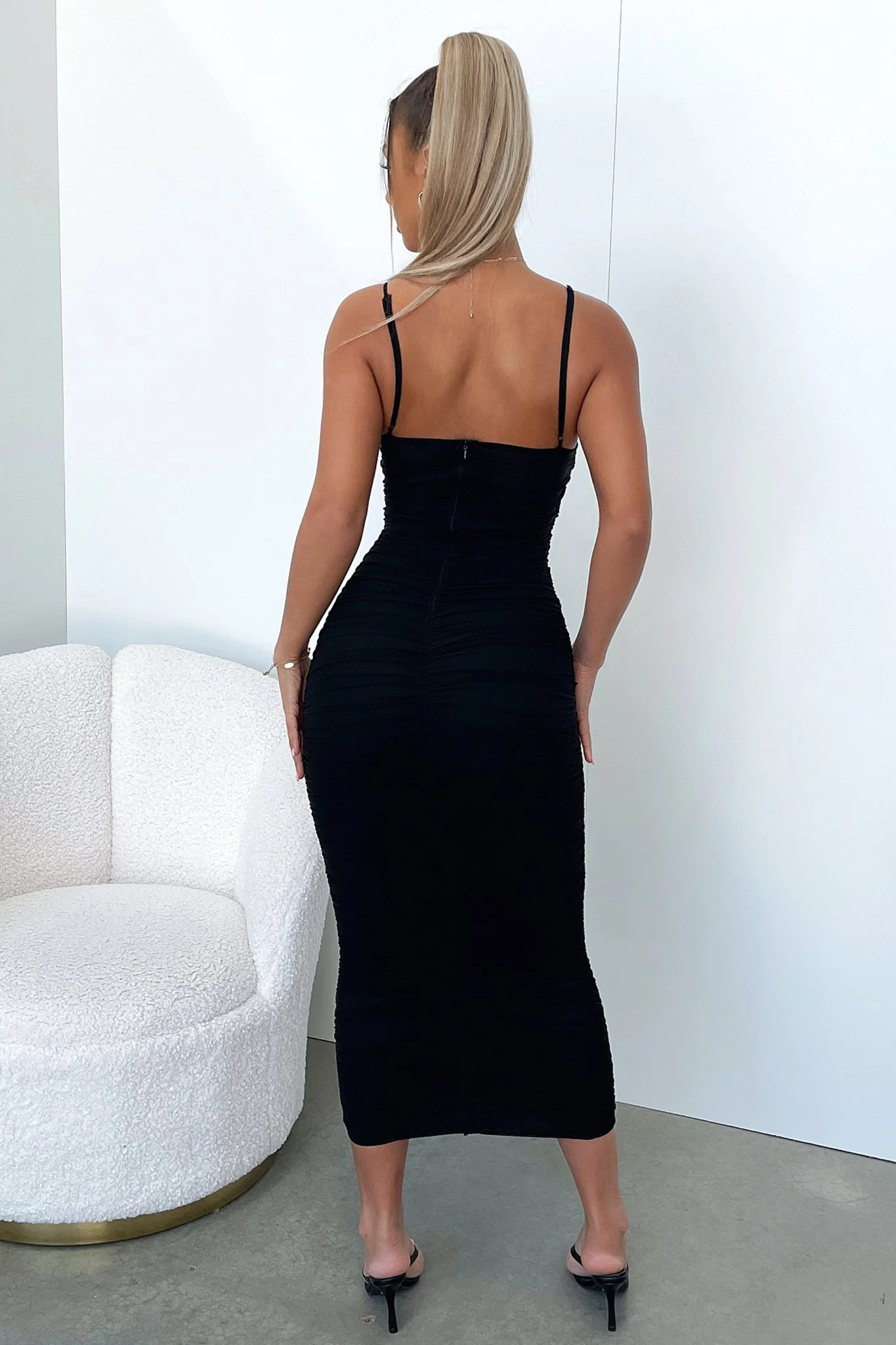 Zena Mesh Full Length Dress - Black - XNAUWBI