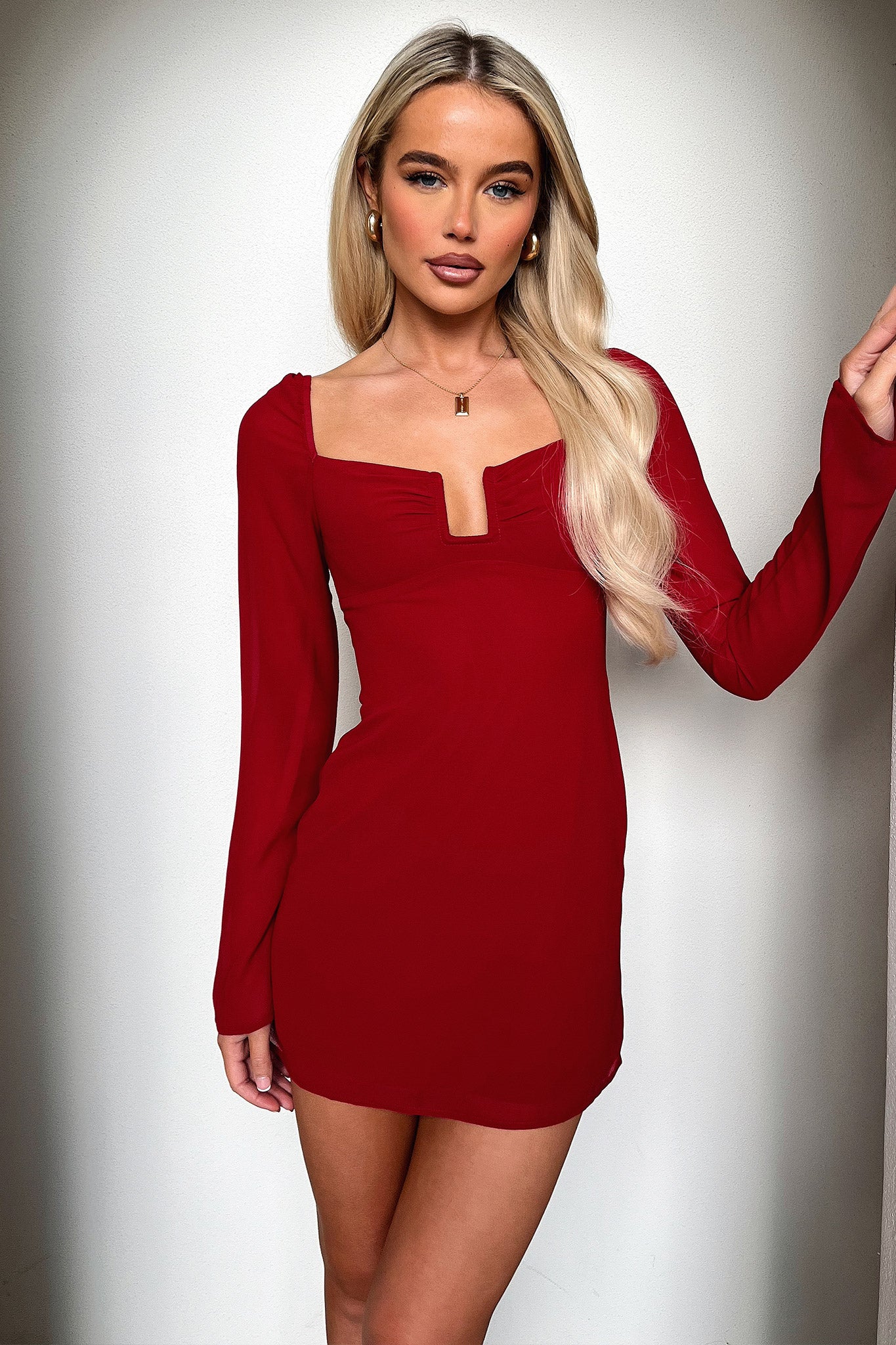 Charisma Long Sleeve Mini Dress - Red - XNAUWBI