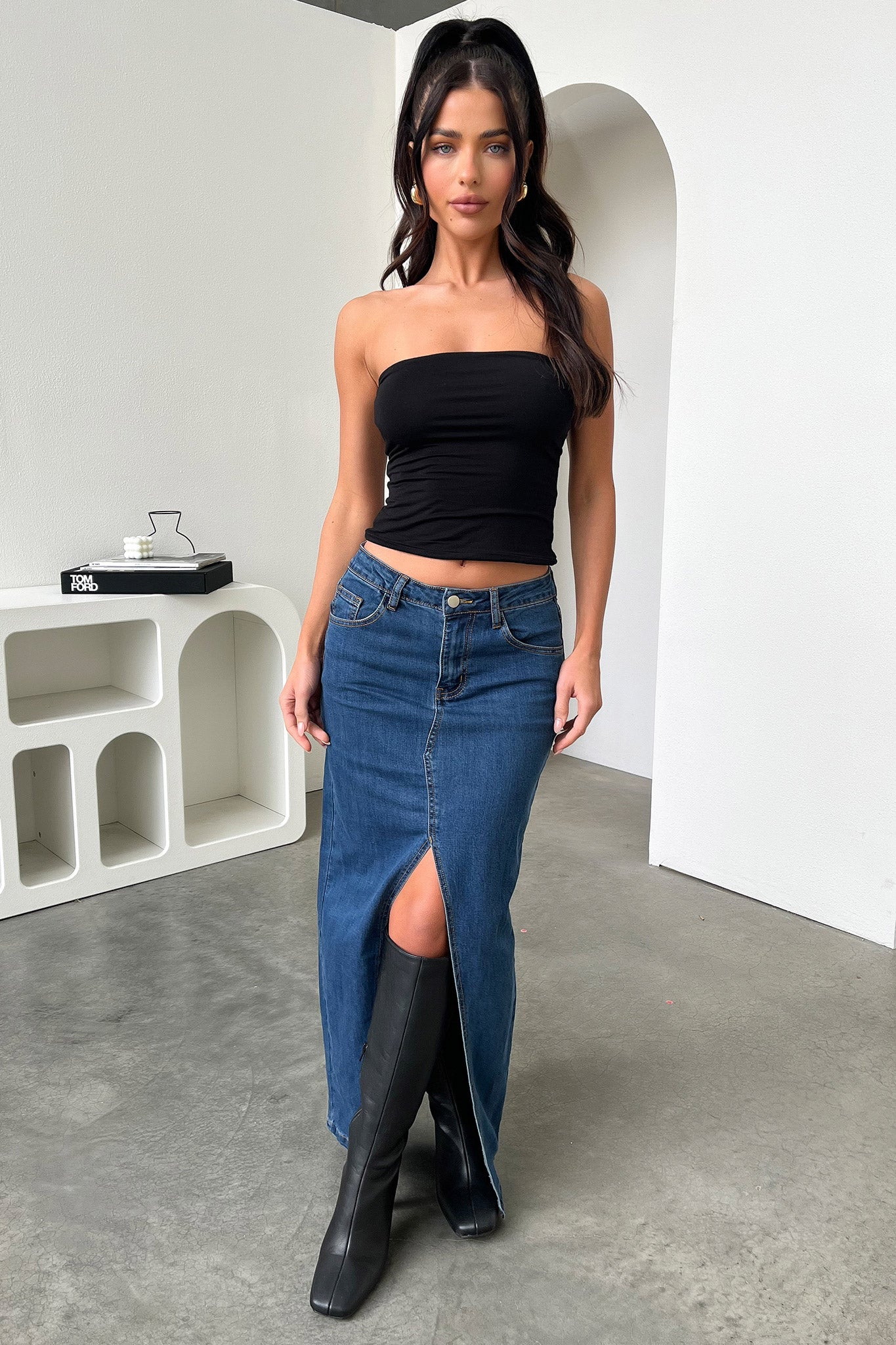 Tahnee Denim Maxi Skirt - Dark Blue - XNAUWBI