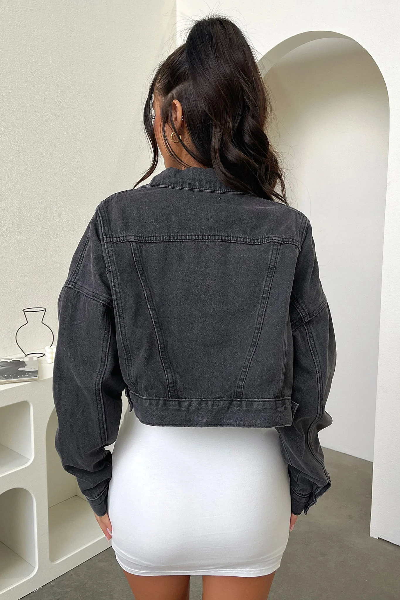 King Cropped Denim Jacket - Black Denim - XNAUWBI