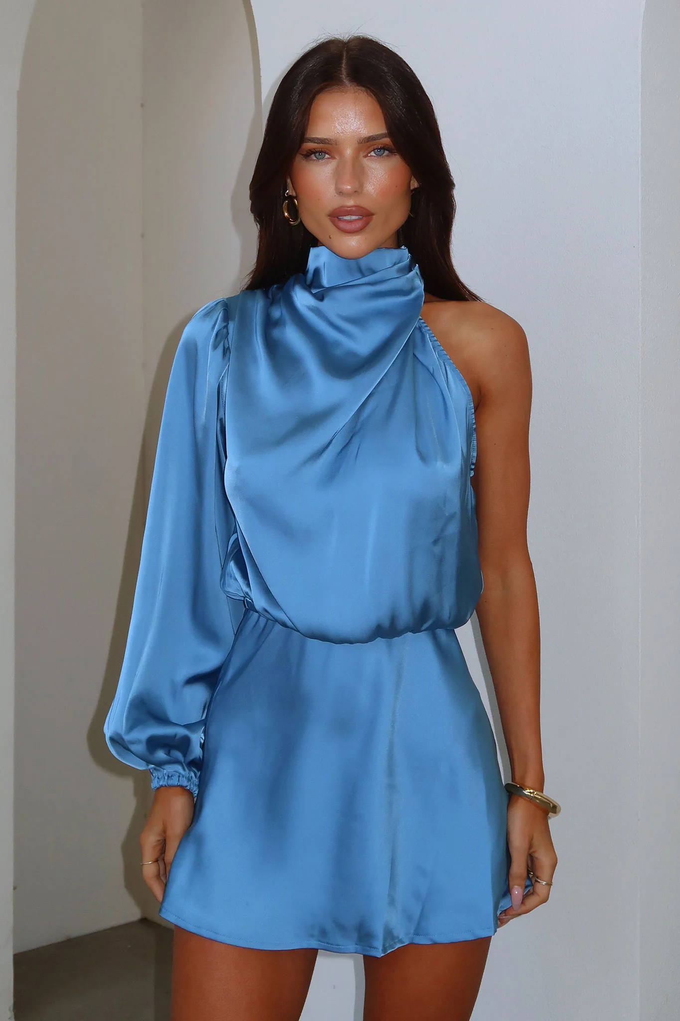 Santorini One Shoulder Dress - Blue - XNAUWBI