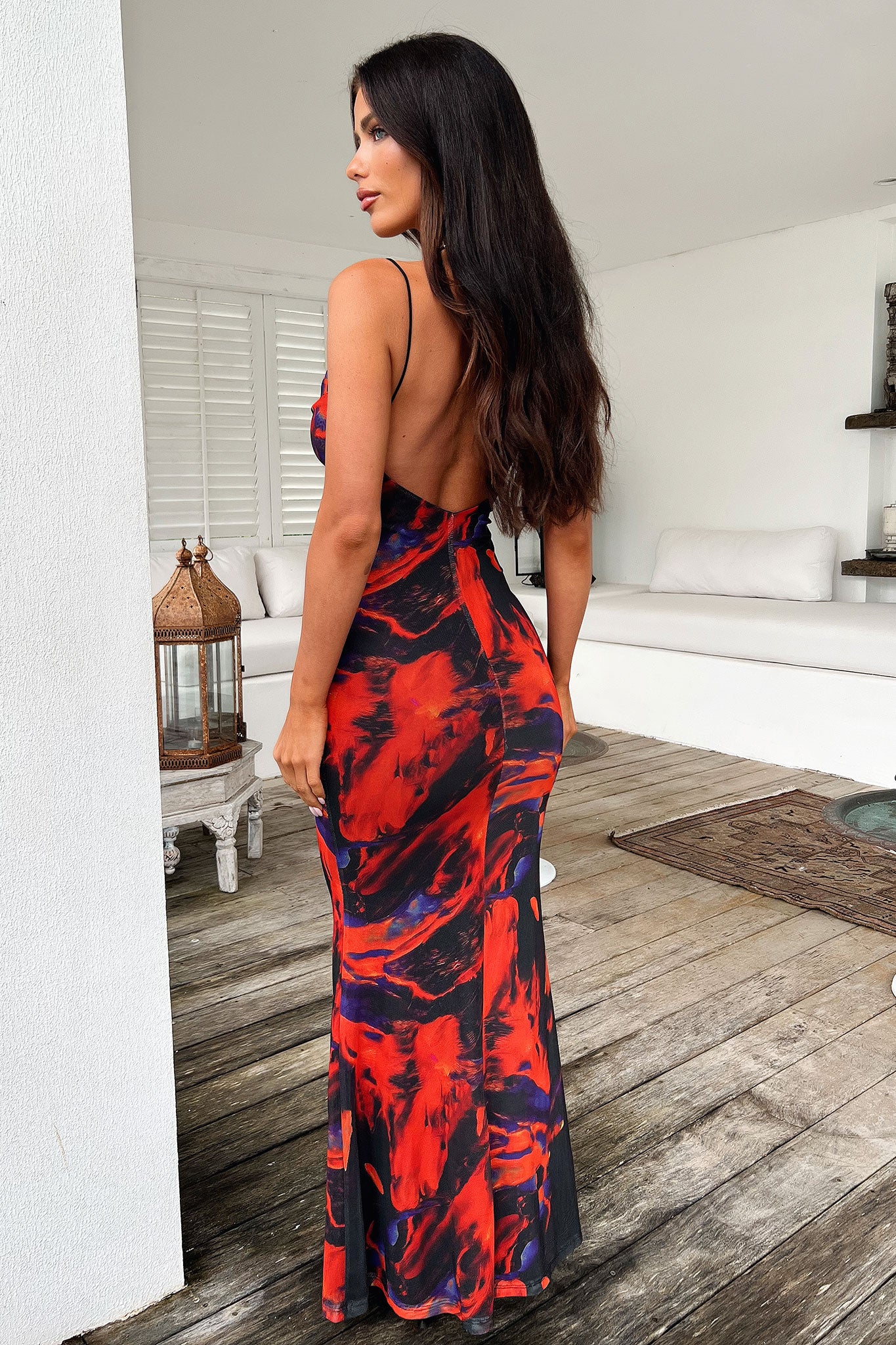 Barb Mesh Maxi Dress - Black/Red - XNAUWBI