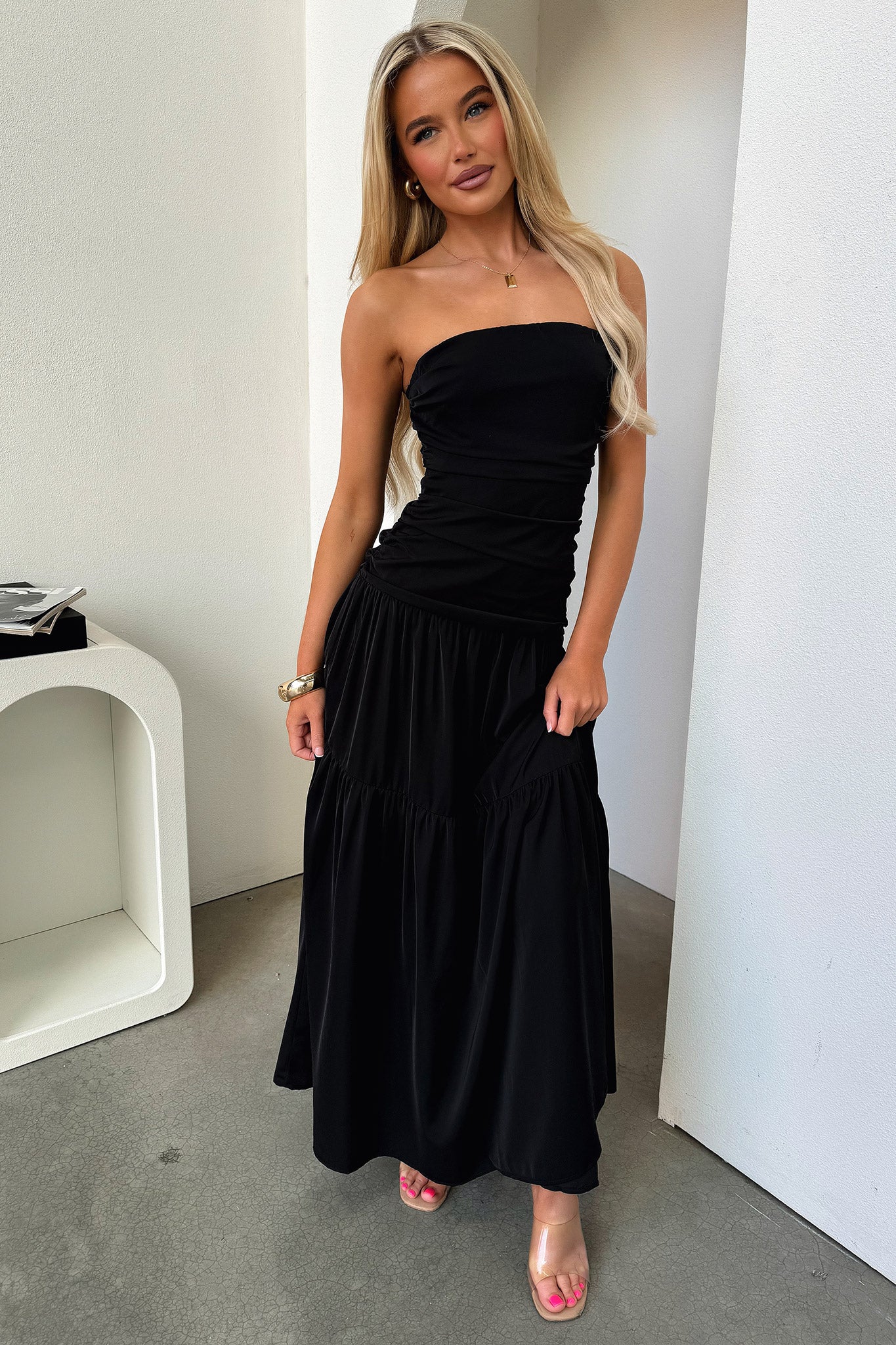 Charlotte Strapless Maxi Dress - Black - XNAUWBI