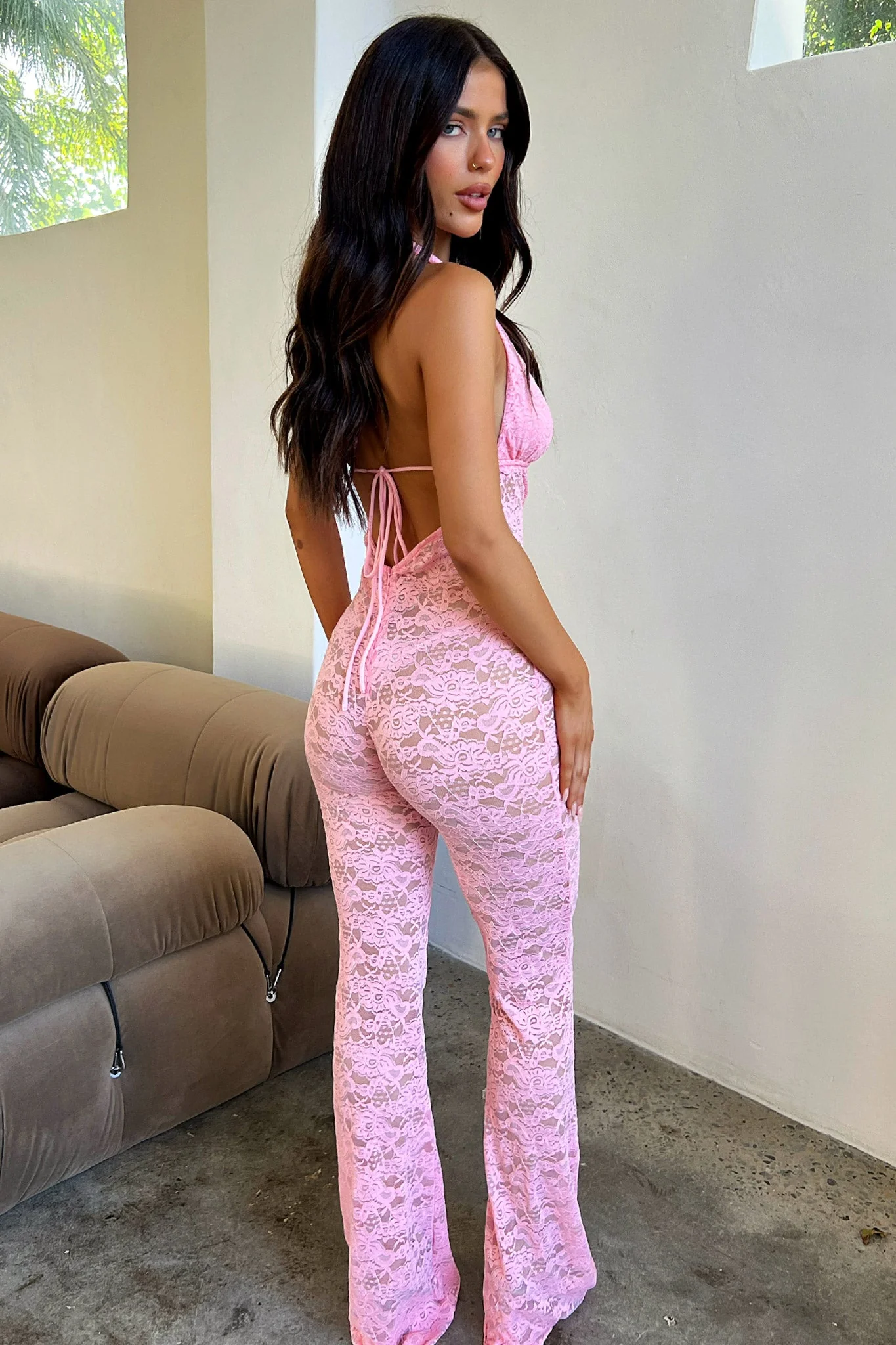 Nayla Lace Jumpsuit - Baby Pink - XNAUWBI