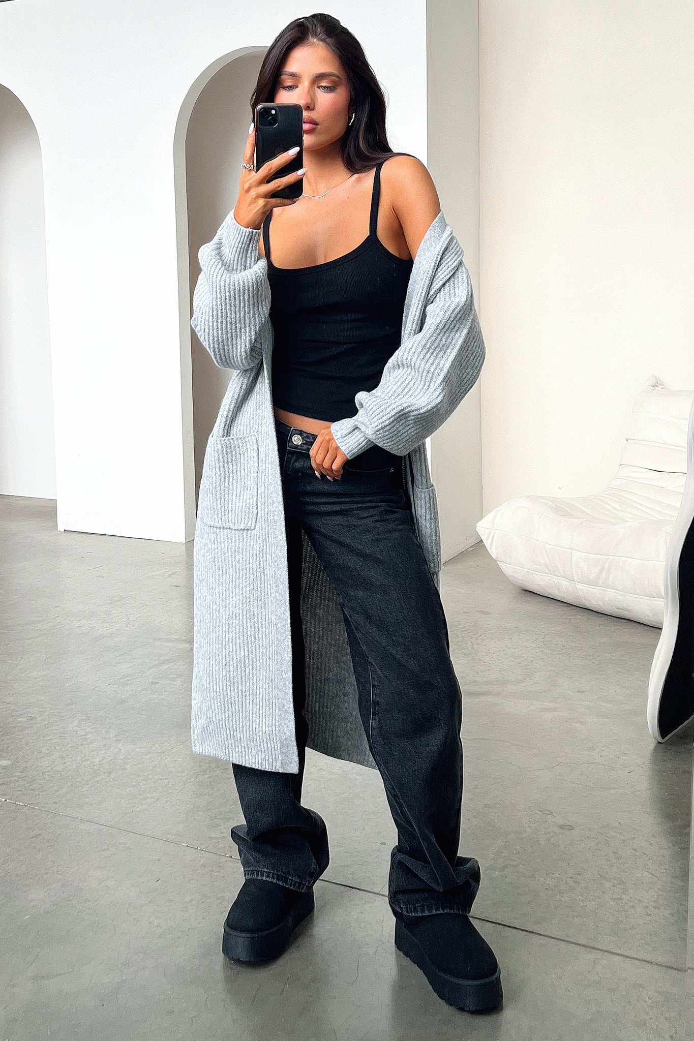 Arina Longline Knit Cardigan - Grey - XNAUWBI