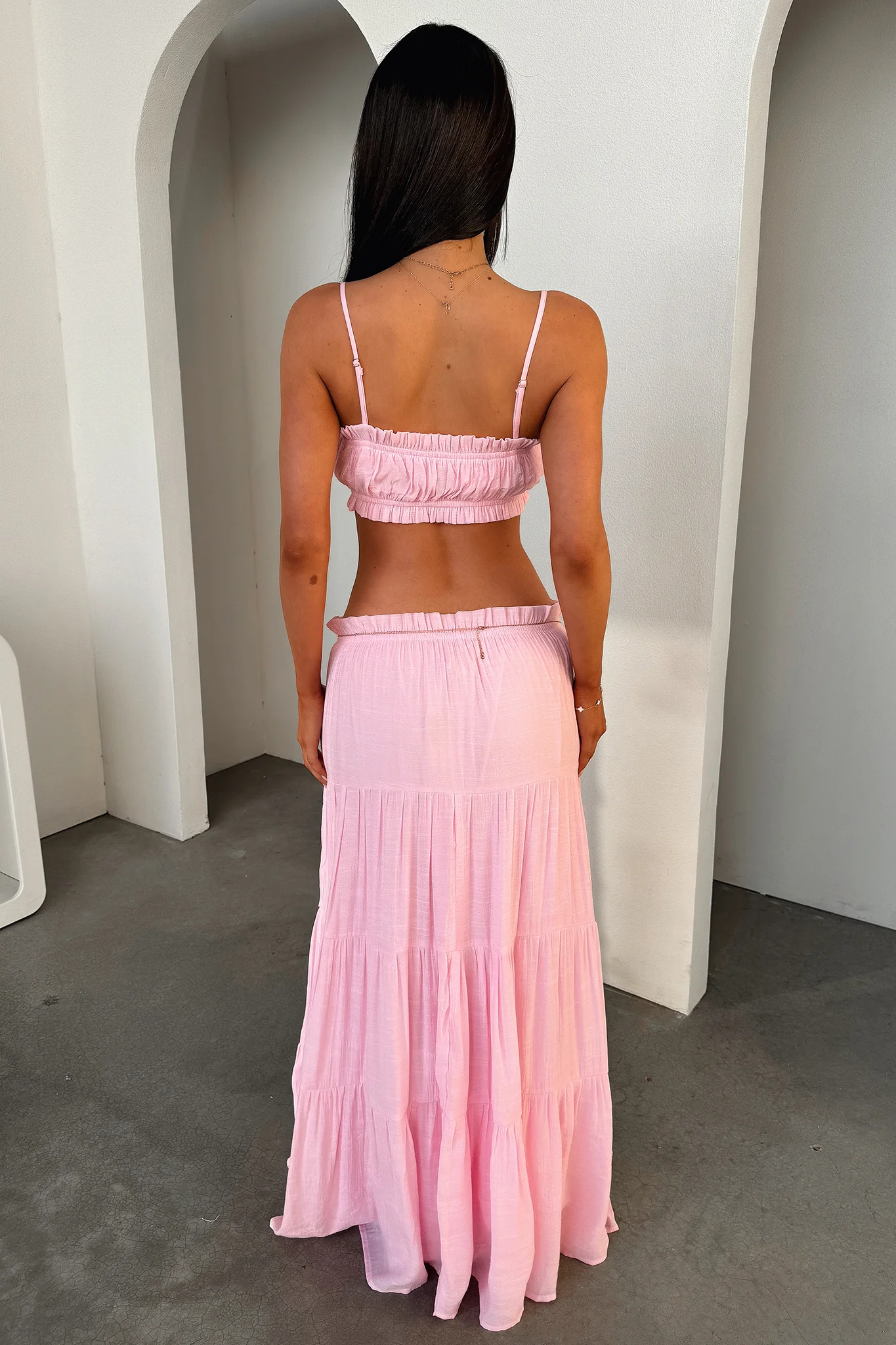 Selina Tiered Maxi Skirt - Pink - XNAUWBI
