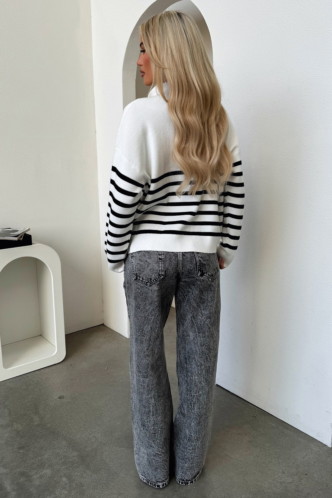 Anderson 3/4 Zip Knit - Black and White Striped - XNAUWBI