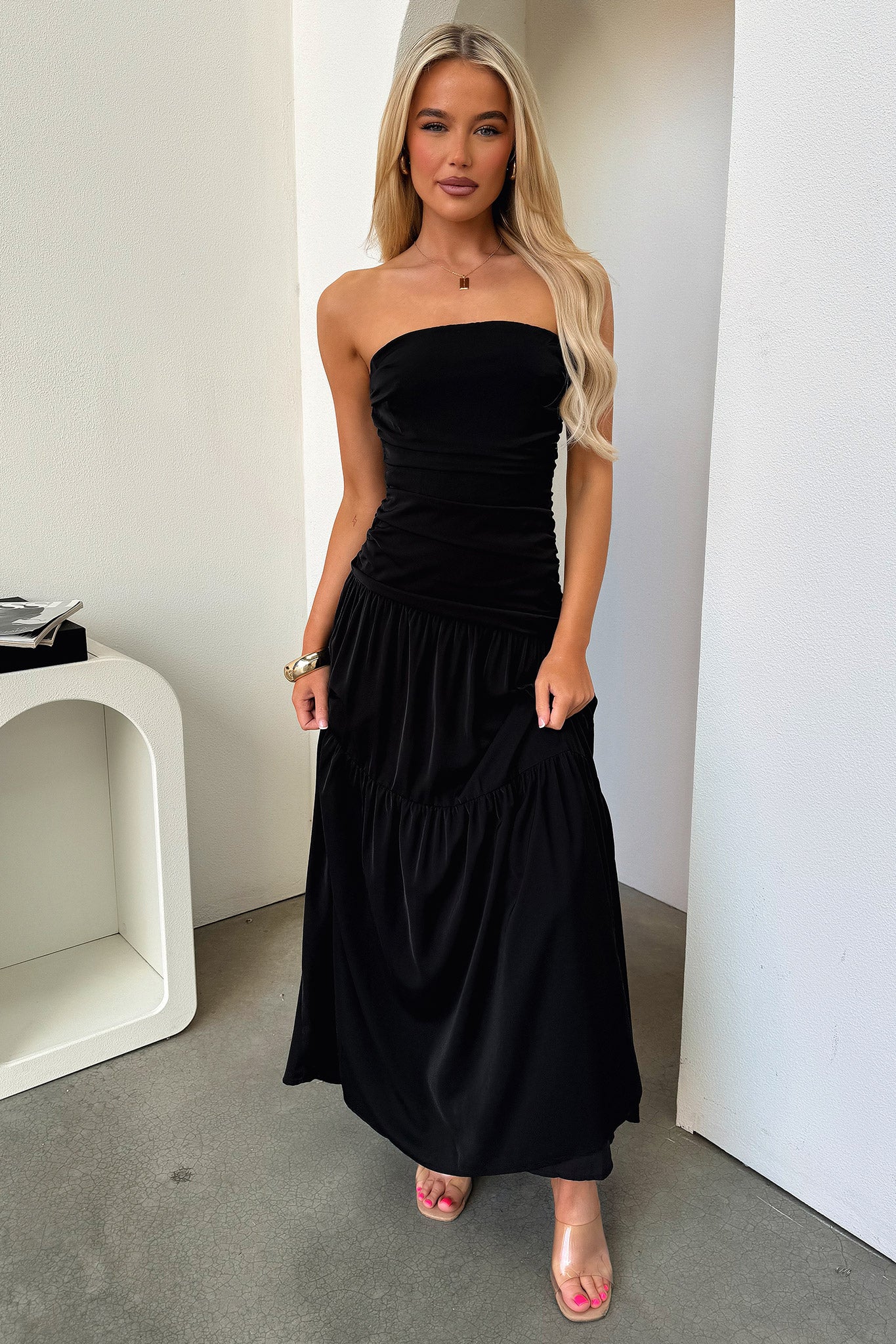 Charlotte Strapless Maxi Dress - Black - XNAUWBI