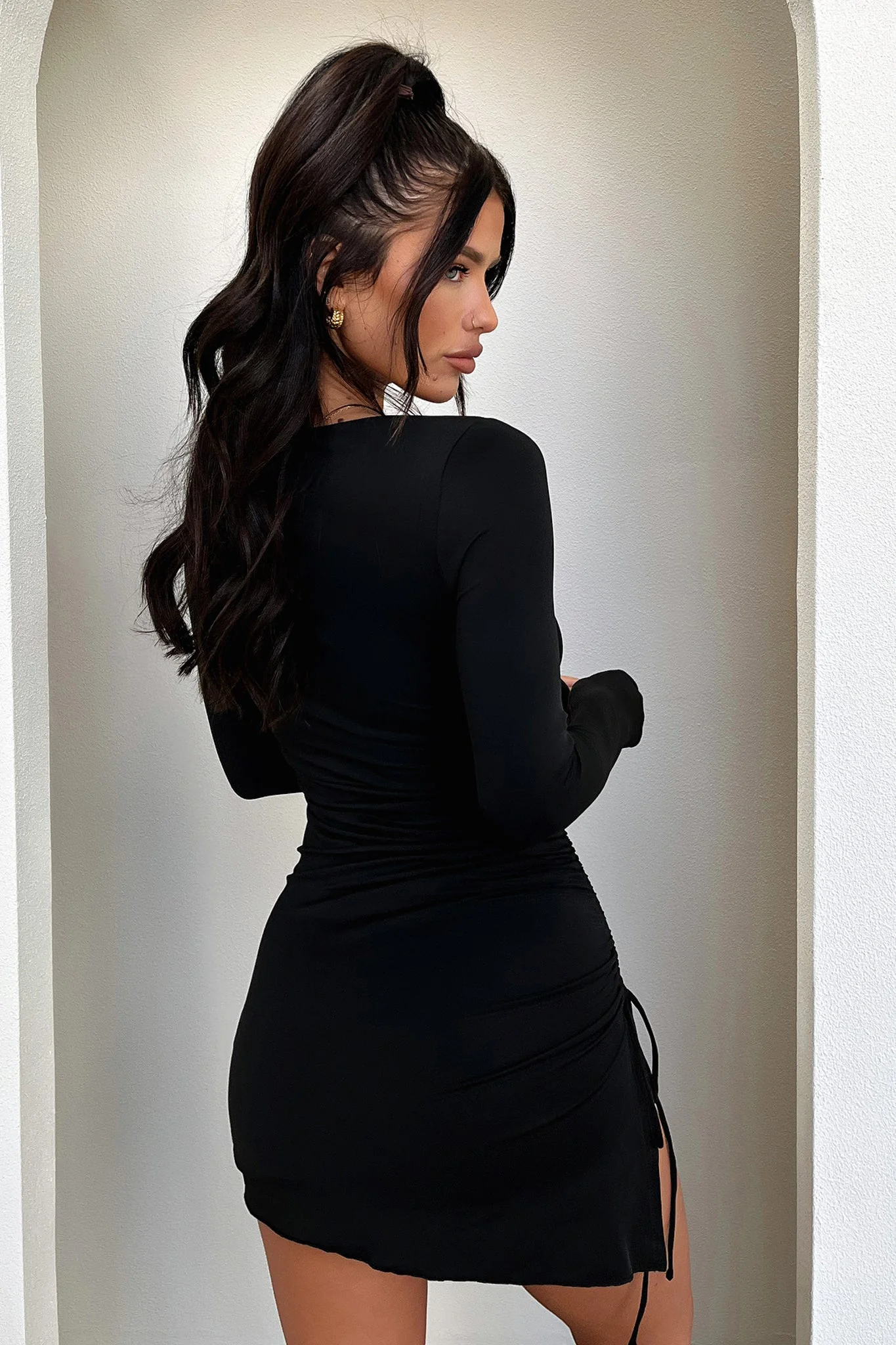 Mayla Long Sleeve Dress - Black - XNAUWBI