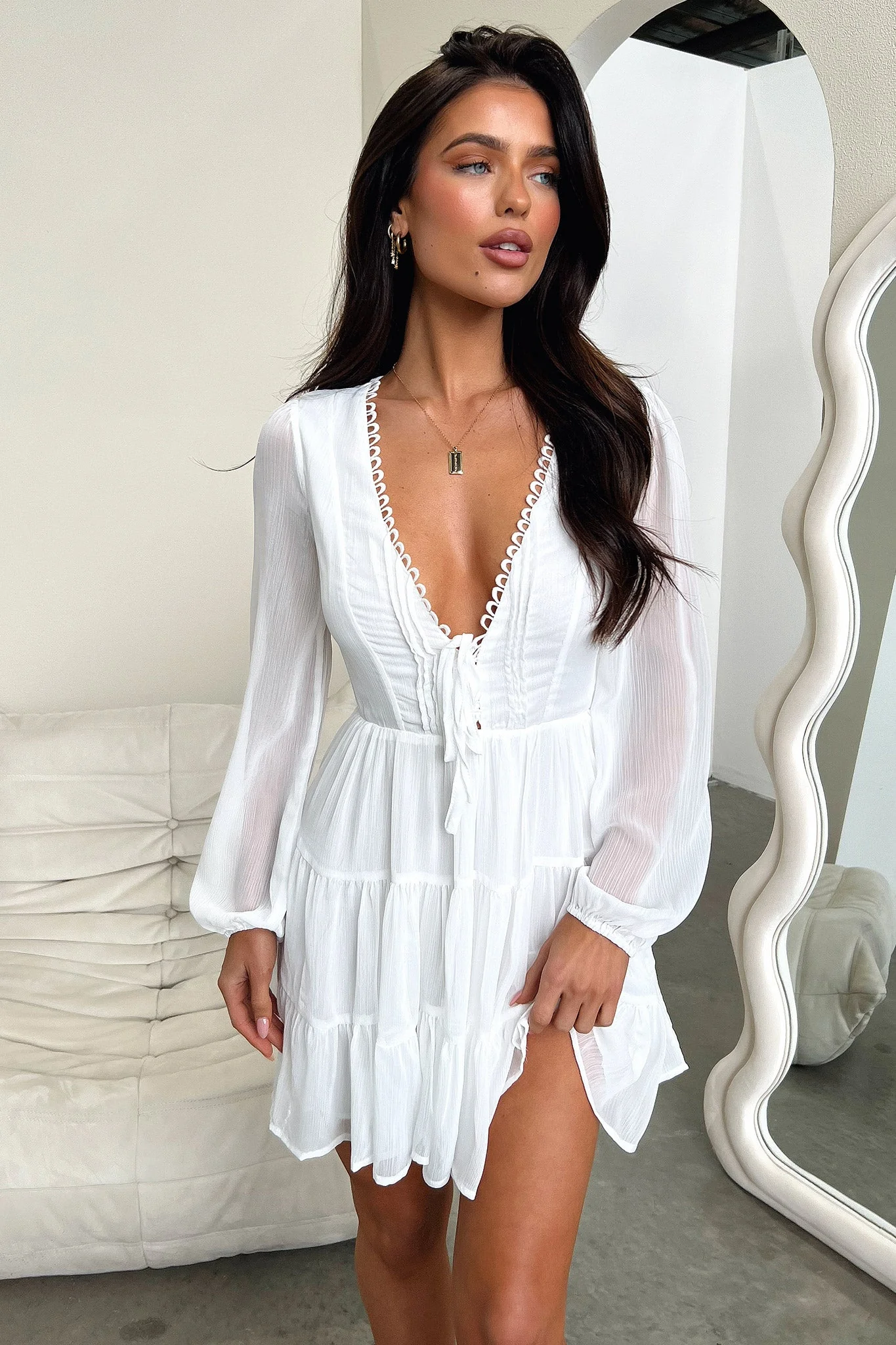 Lexie Long Sleeve Dress - White - XNAUWBI